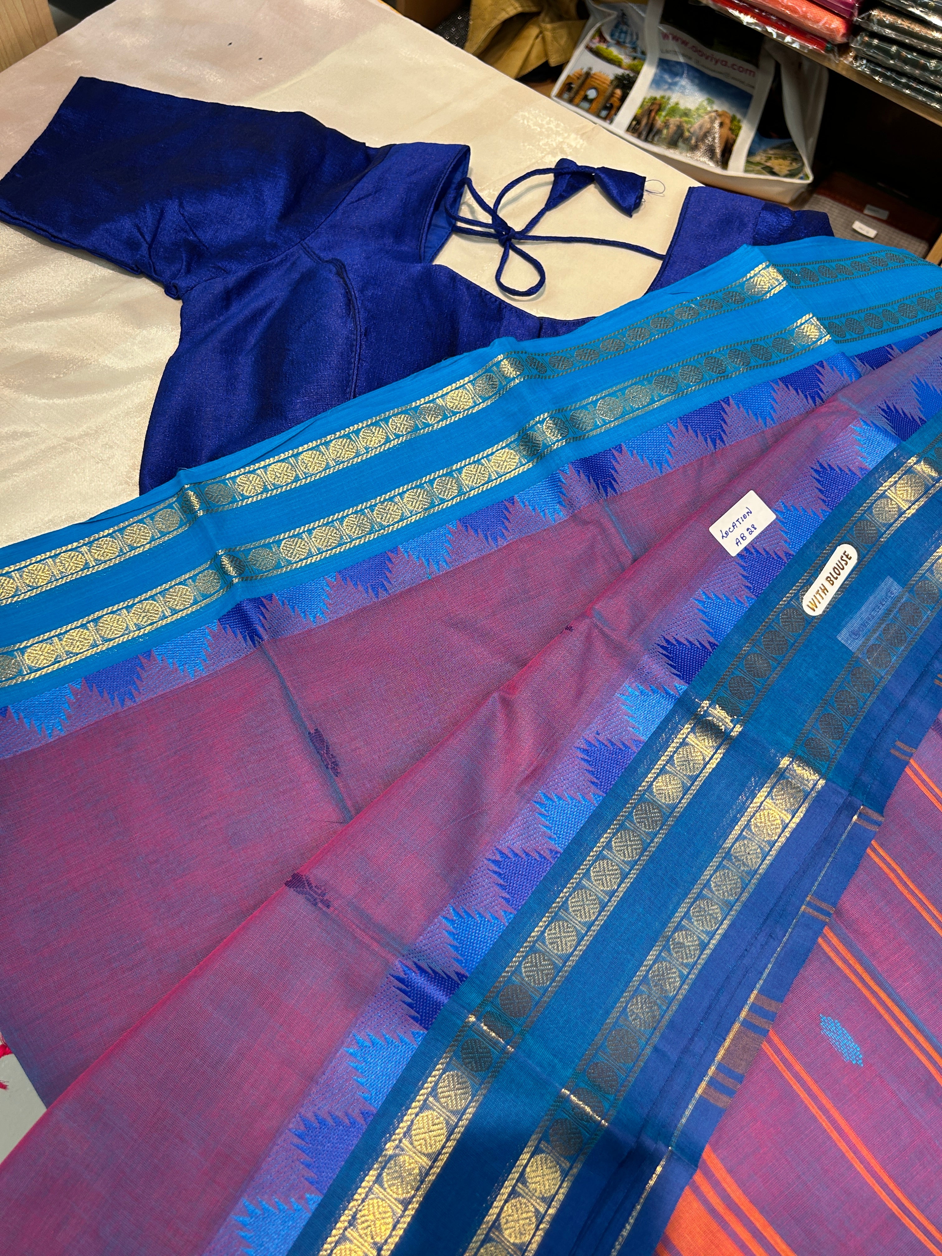 Kanchi  Cotton Saree with Readymade Blouse (36-40 size)