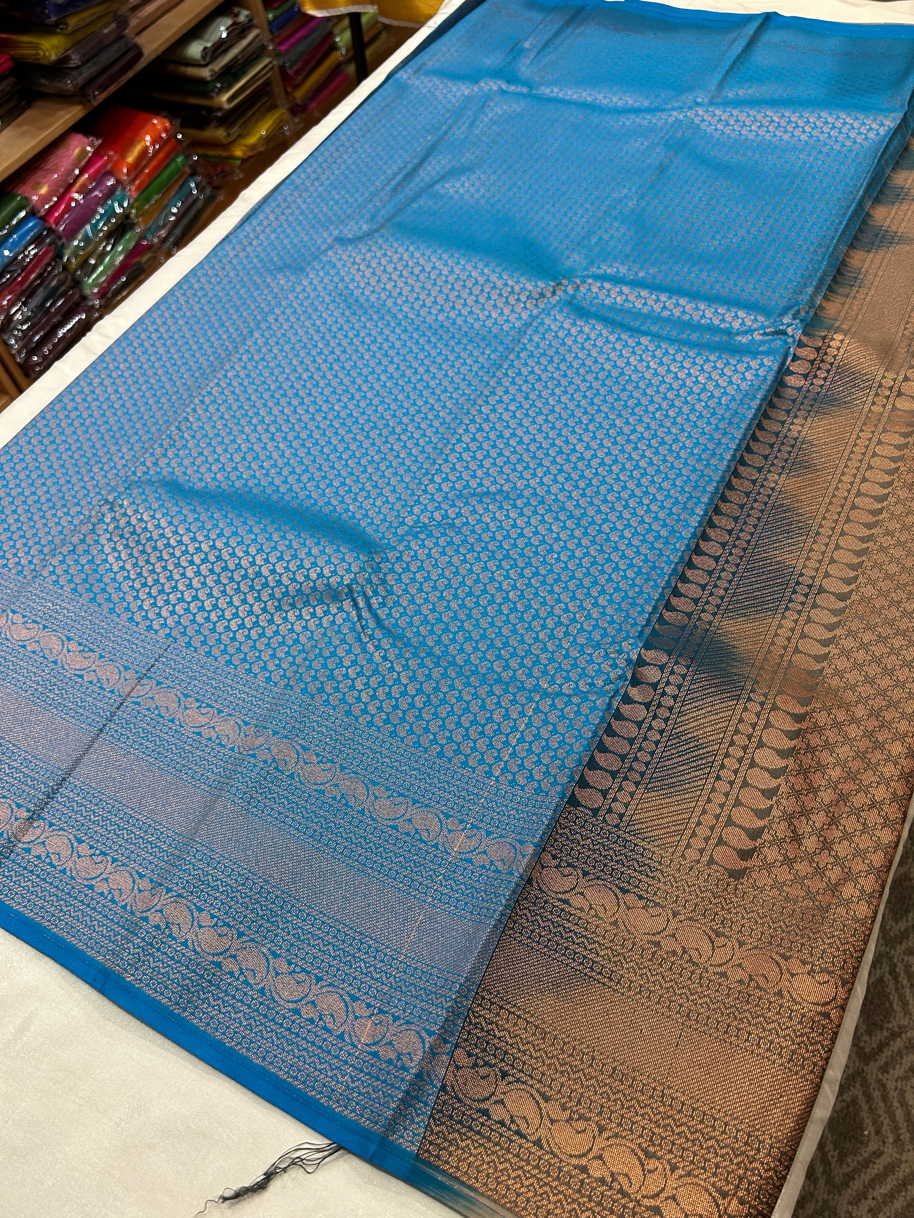 Rich zari  brocade soft semi silk saree with contrast brocade blouse and rich pallu