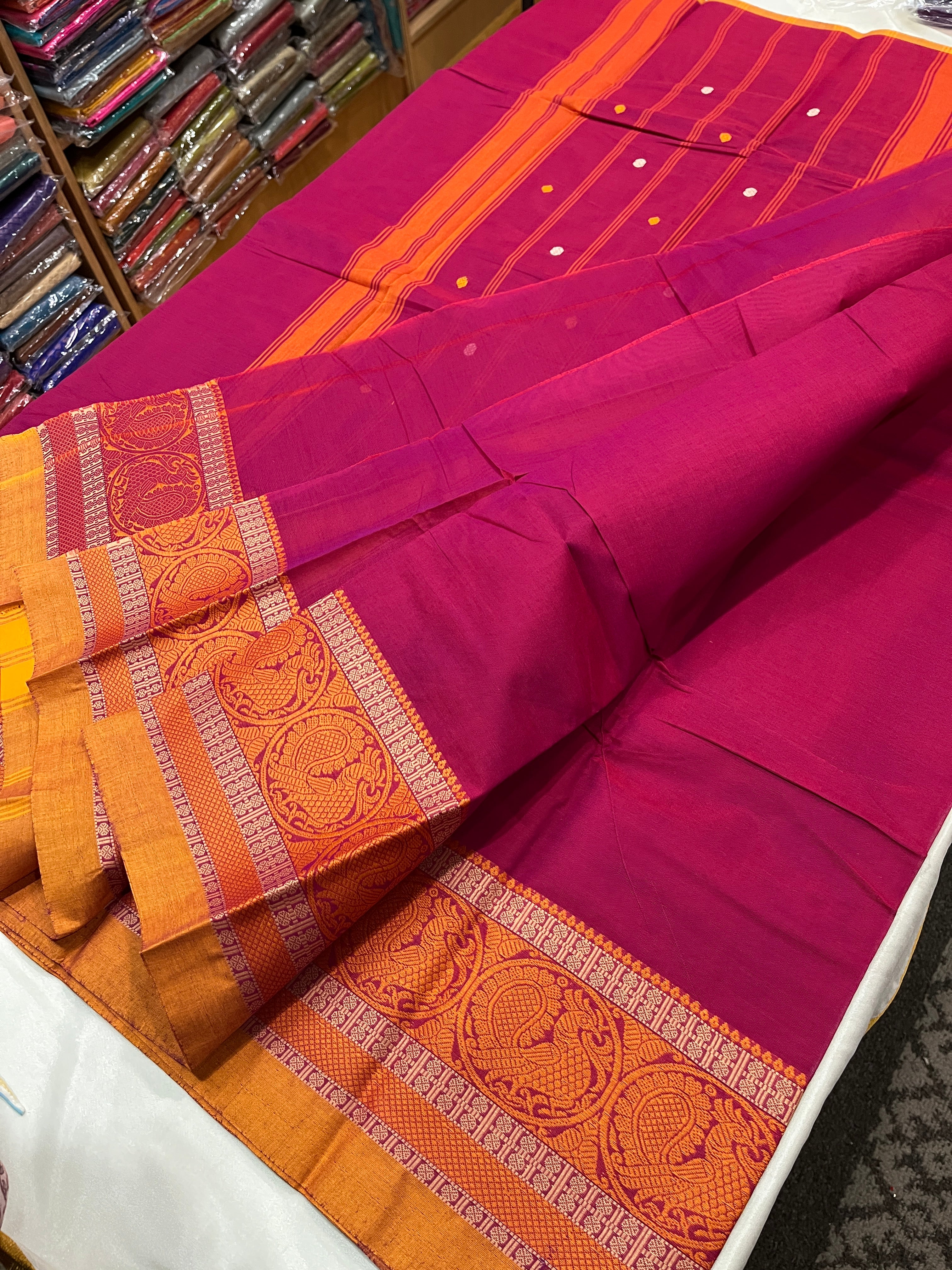 Kanchipuram Cotton Saree With running Blouse