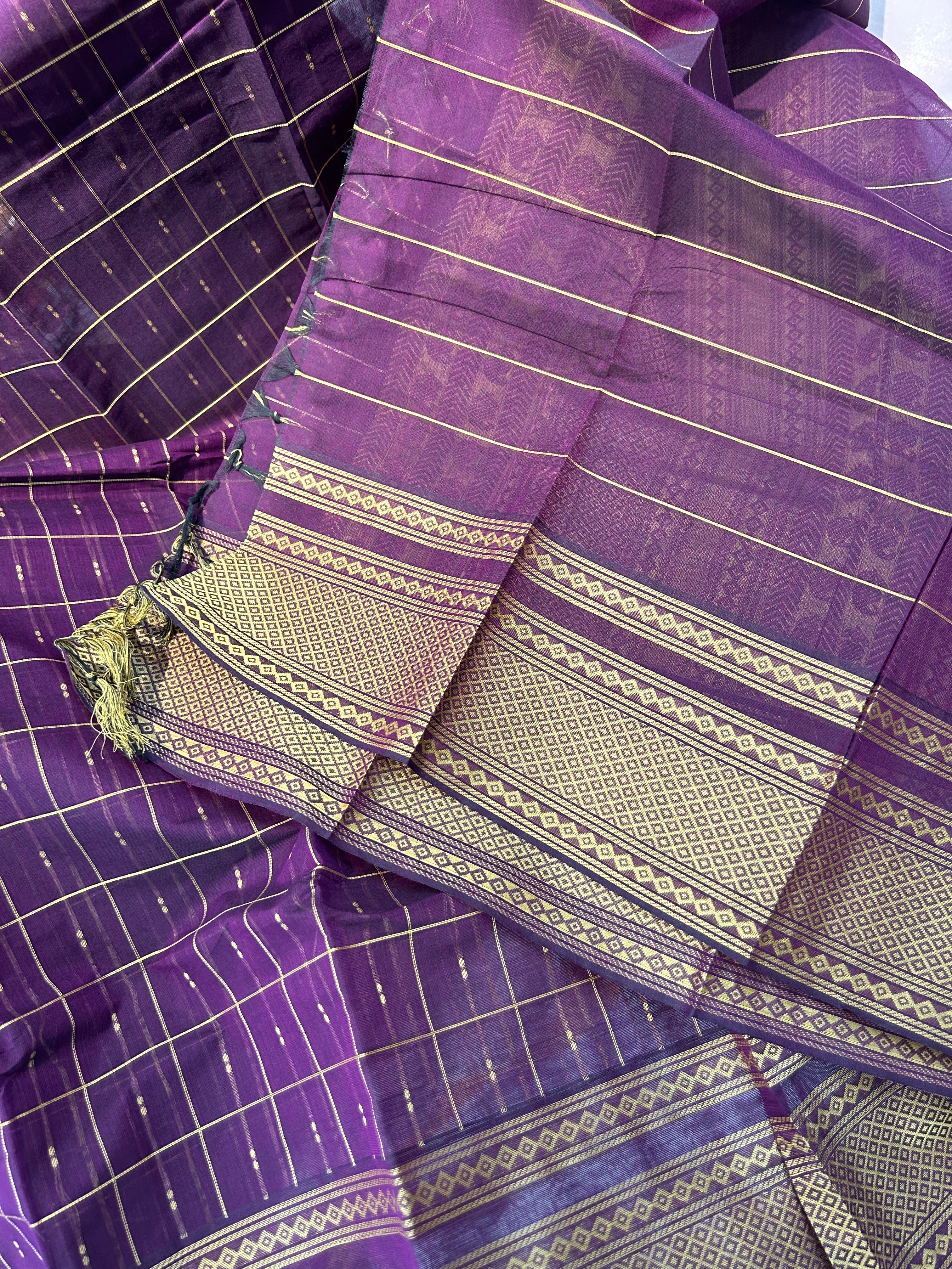 Kanchipuram Rich Pure Cotton Saree with running Blouse and Rich woven pallu