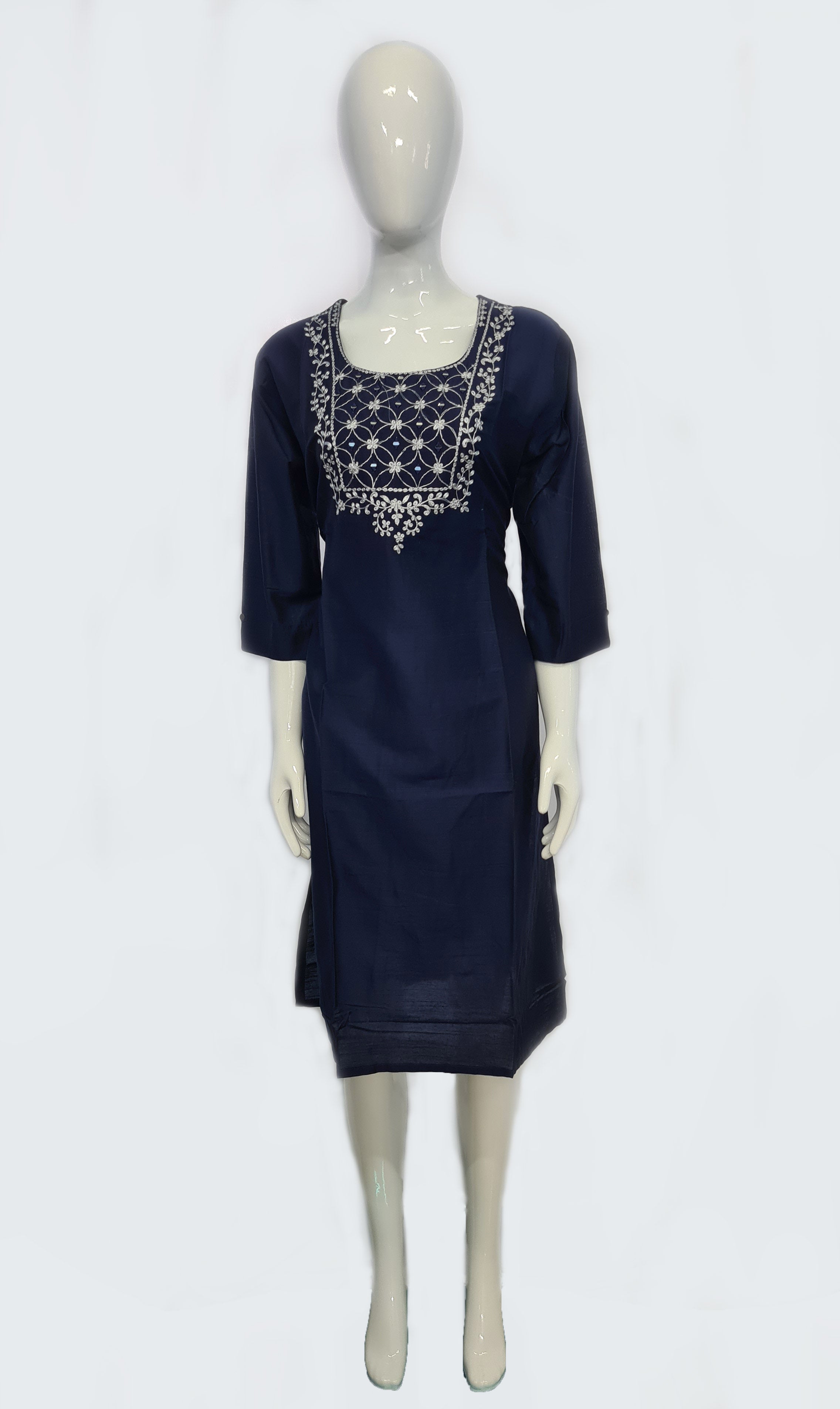 Bangalore Silk Kurtis With Mirror Neck Work