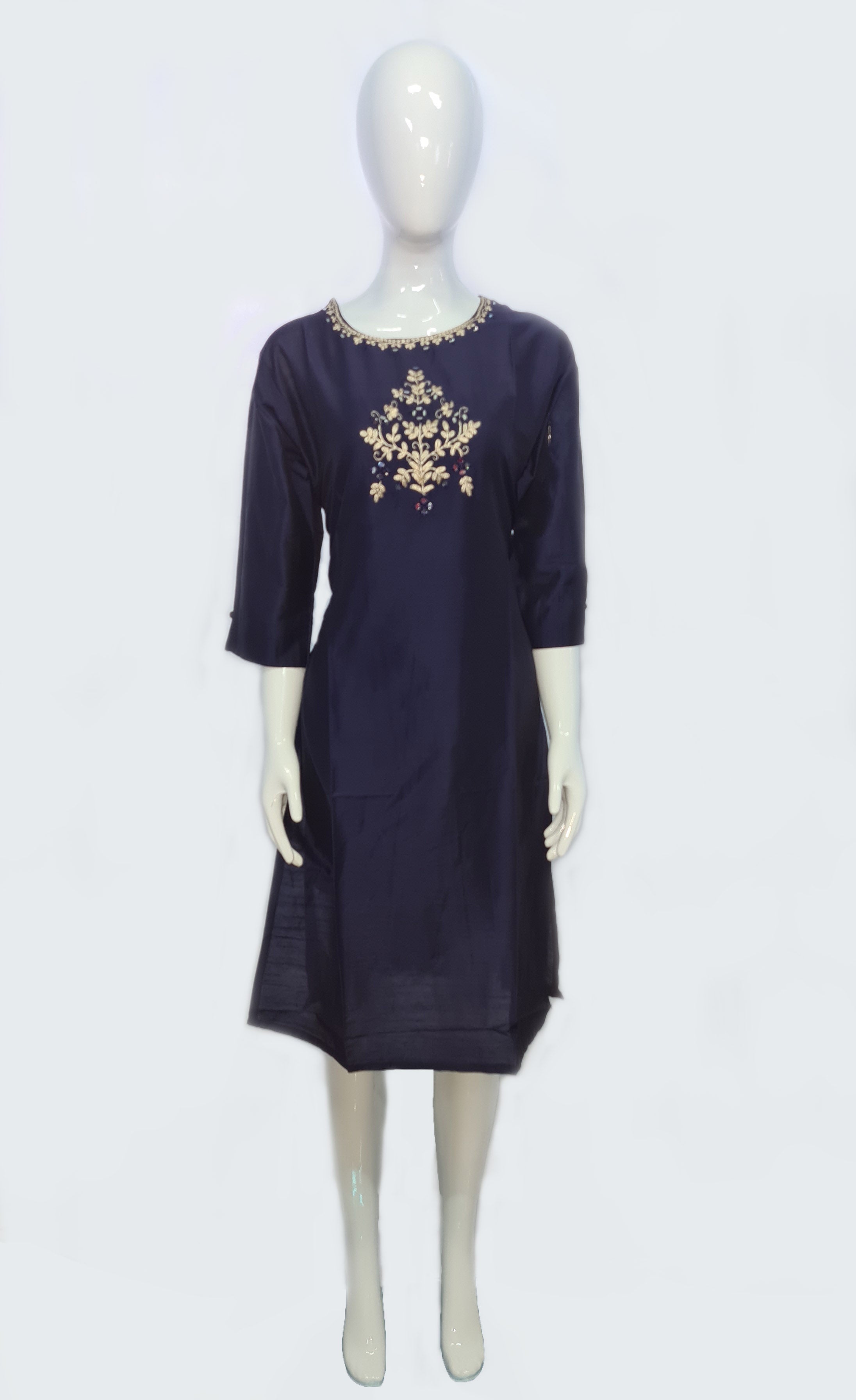 Bangalore Silk Kurtis With Neck Work