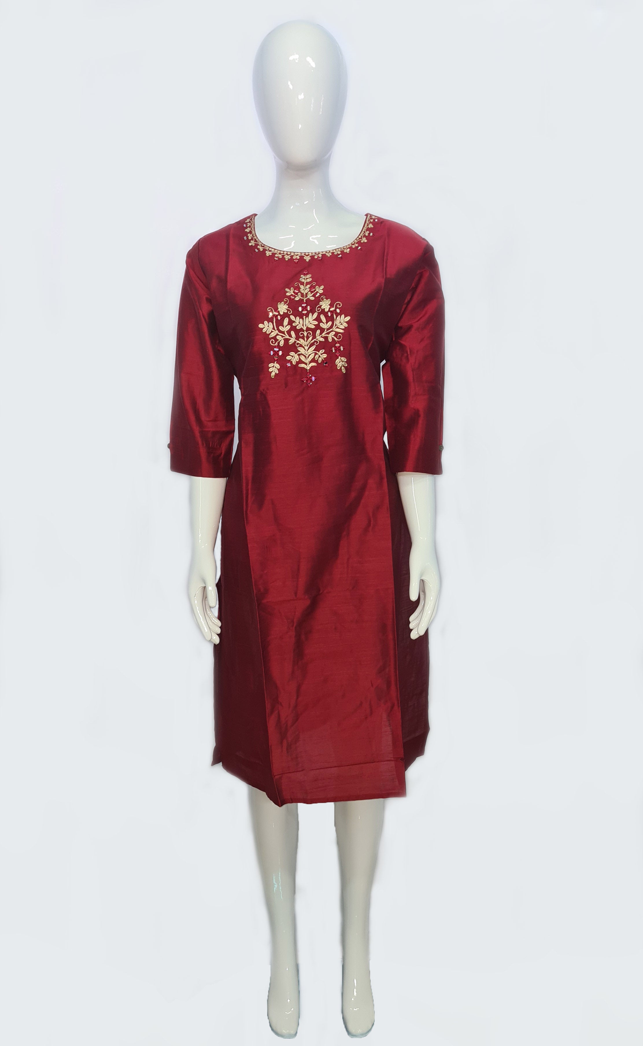 Bangalore Silk Kurtis With Neck Work