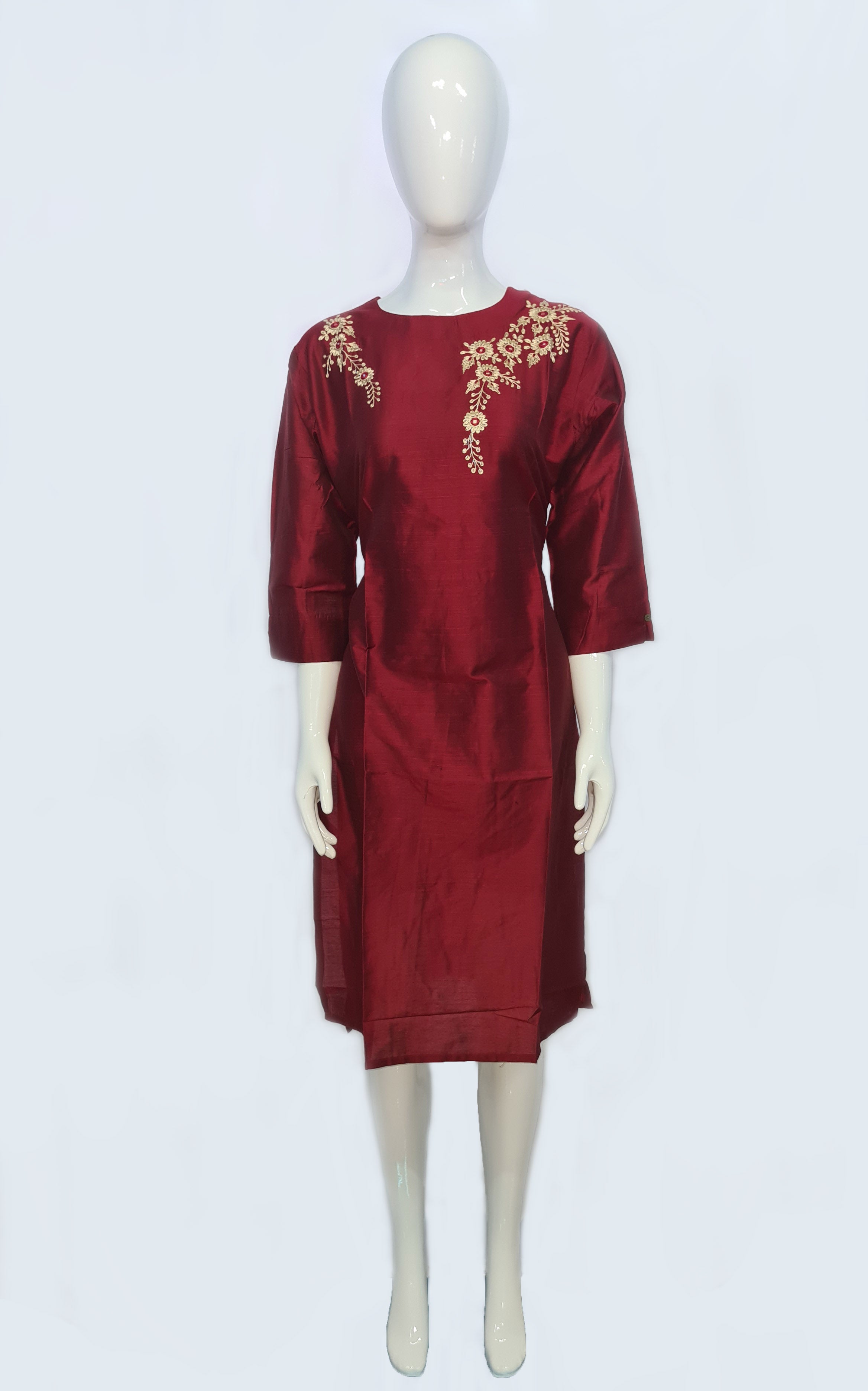 Bangalore Silk Kurtis With Neck Work