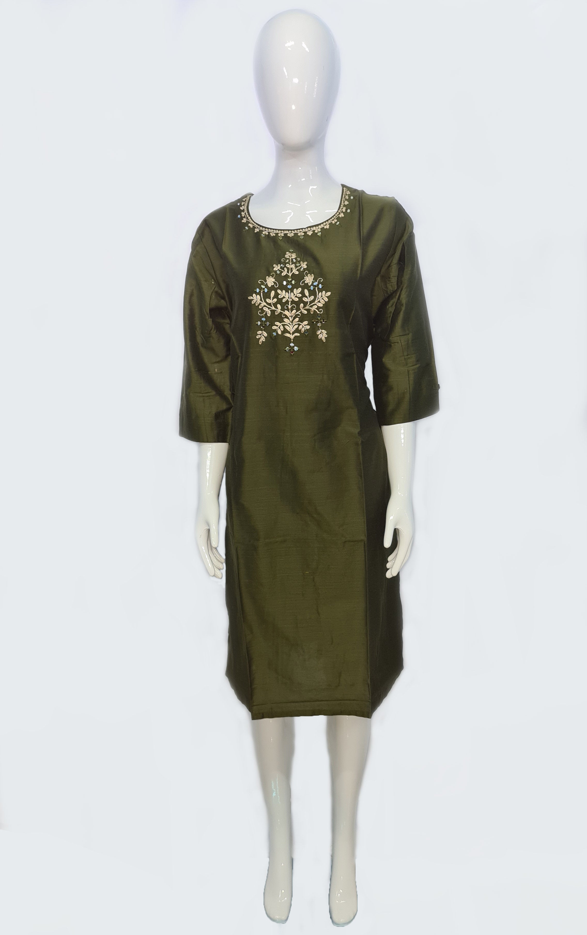 Bangalore Silk Kurtis With Neck Work