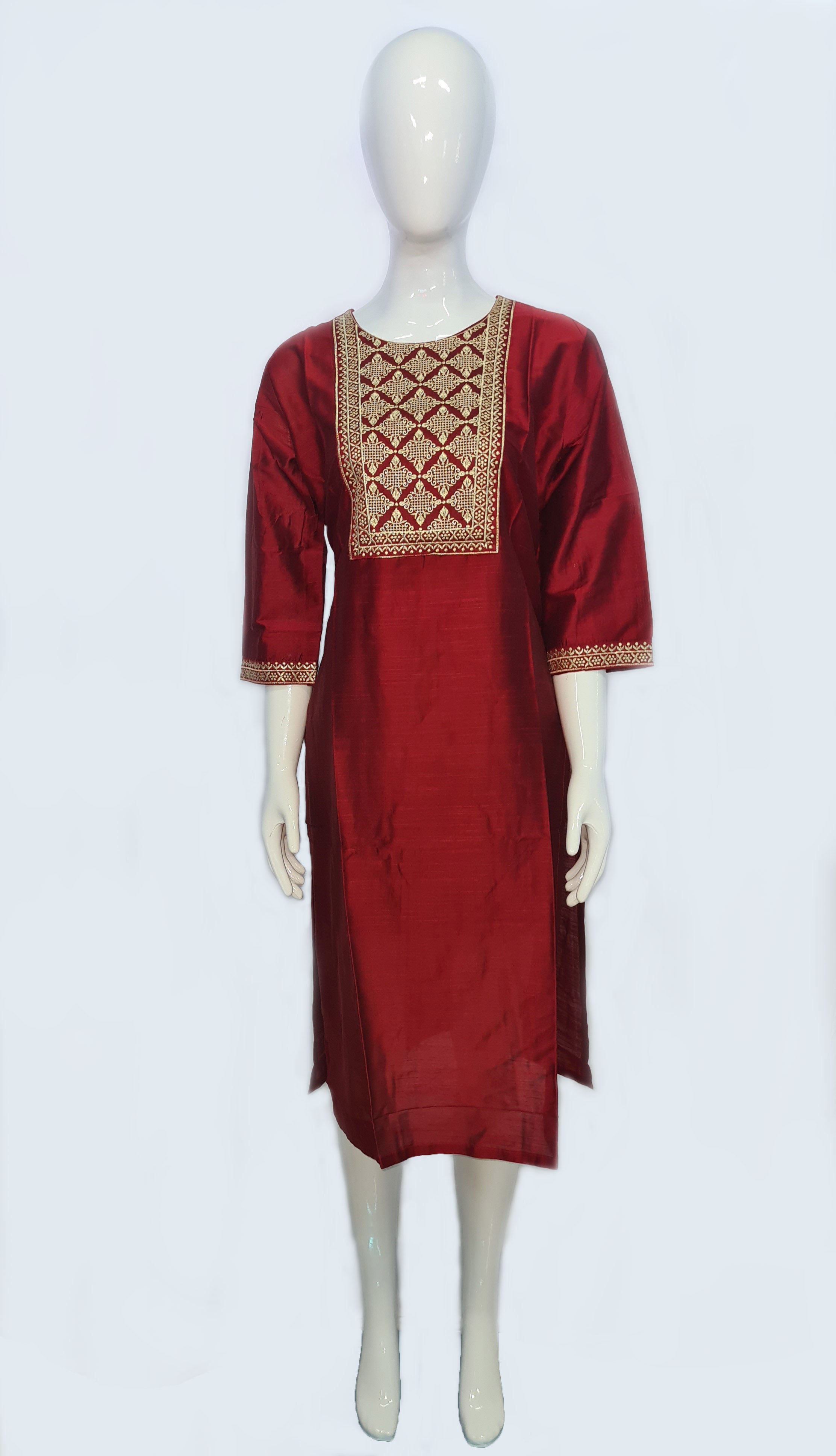 Bangalore Silk Kurtis With Neck Work