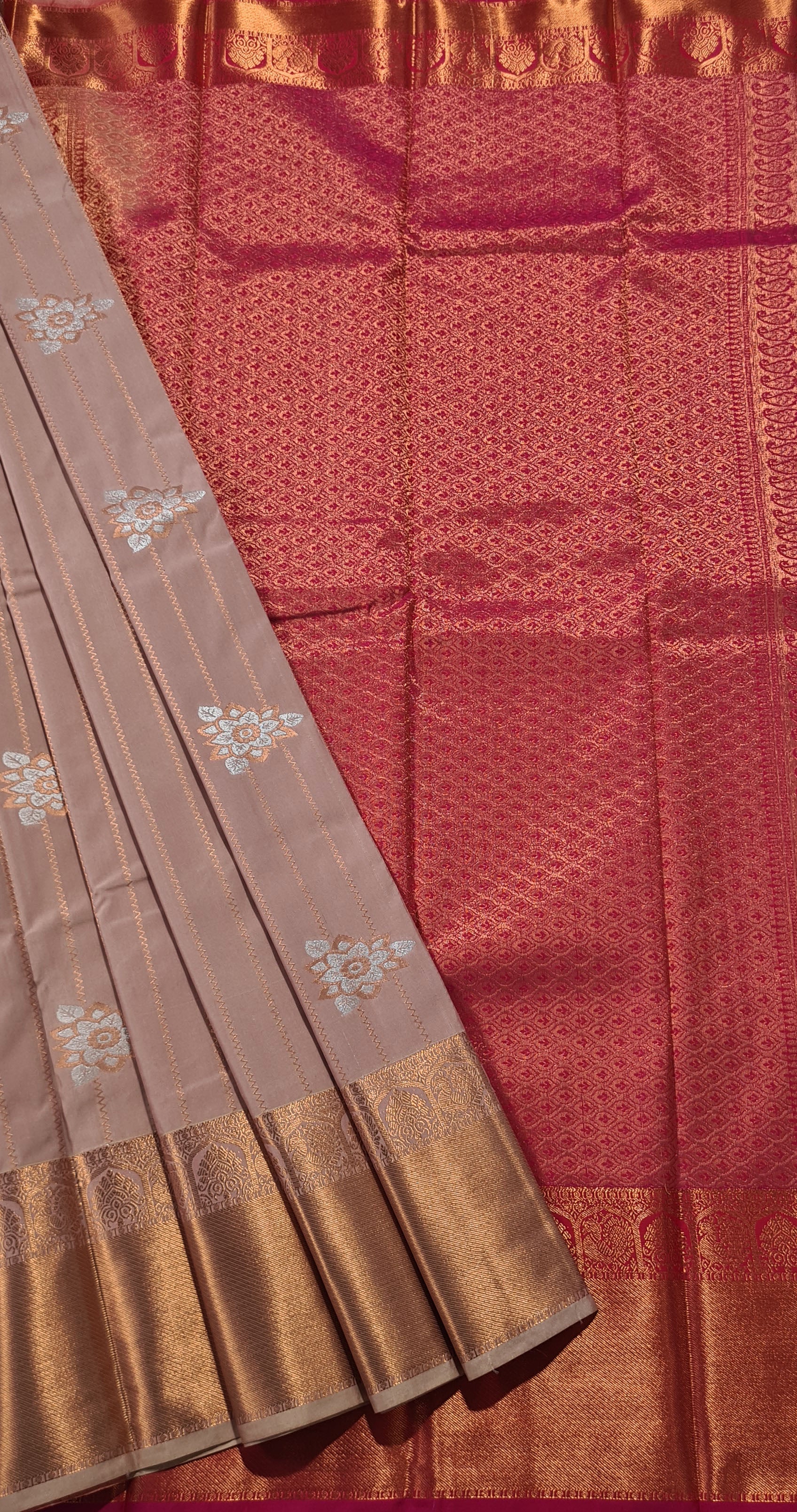 Kanchi Vegan Silk Saree With Contrast Blouse and Rich Jari Pallu