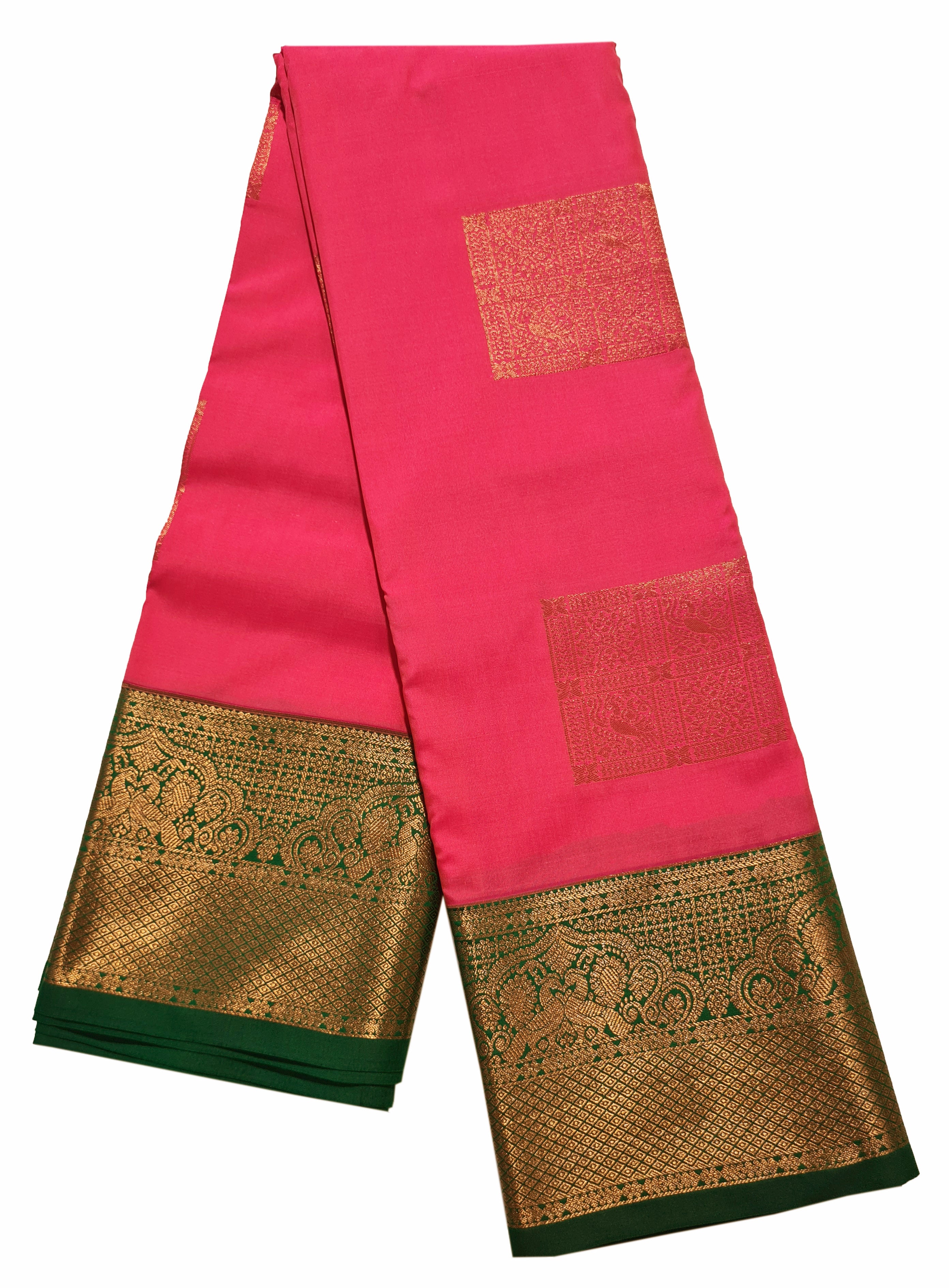 Kanchi Vegan Silk Saree With Contrast Blouse and Rich Jari Pallu