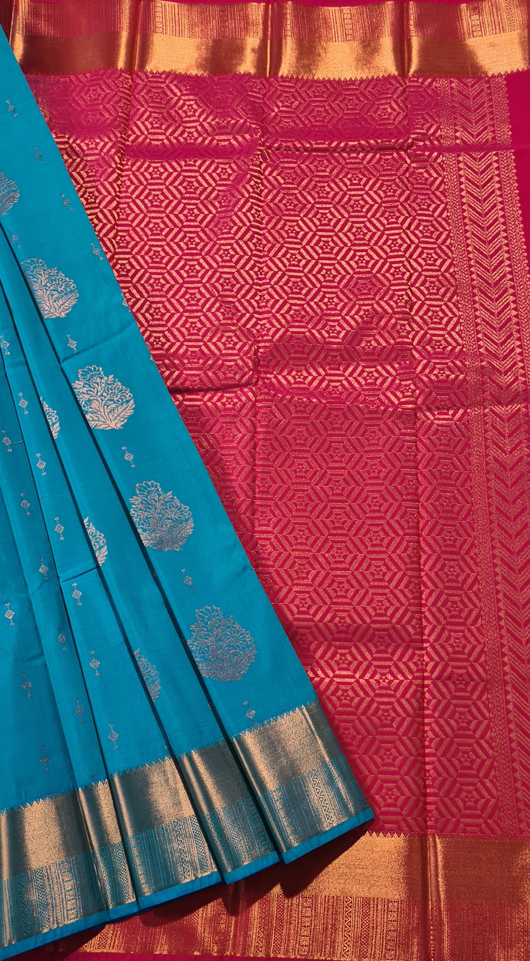 Kanchi Vegan Silk Saree With Contrast Blouse and Rich Jari Pallu