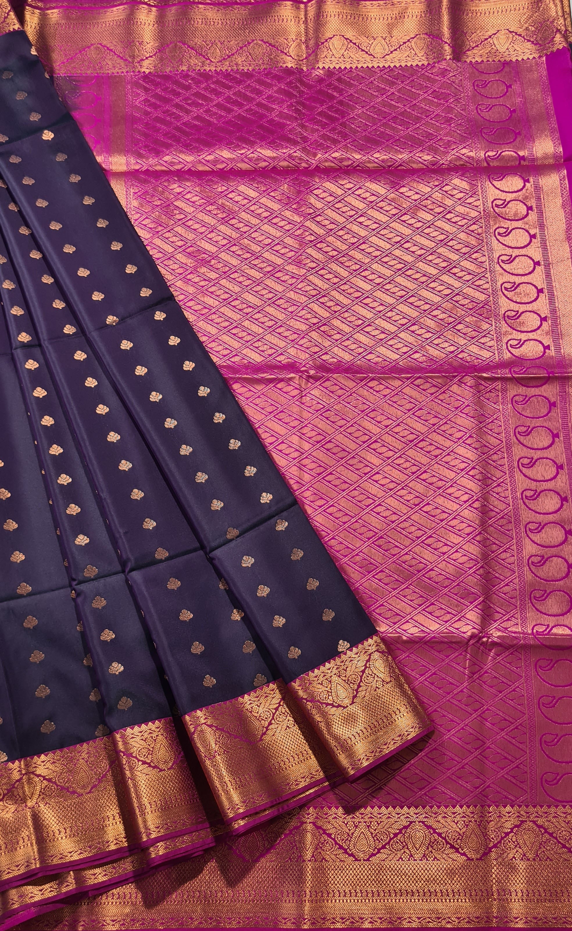 Kanchi Vegan Silk Saree With Contrast Blouse and Rich Jari Pallu