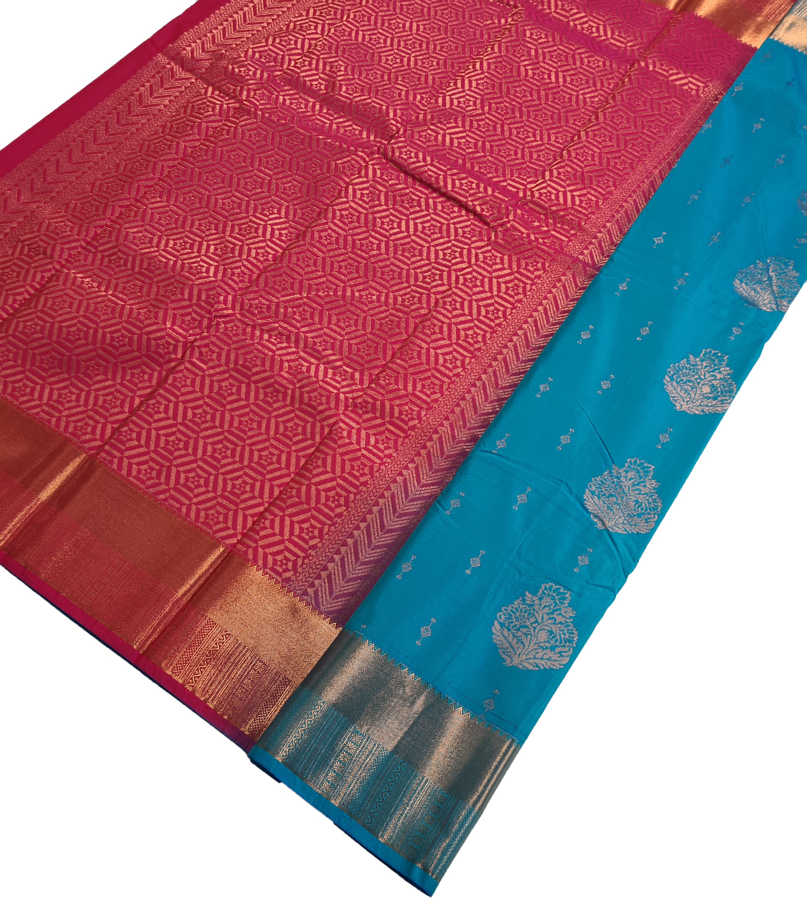 Kanchi Vegan Silk Saree With Contrast Blouse and Rich Jari Pallu