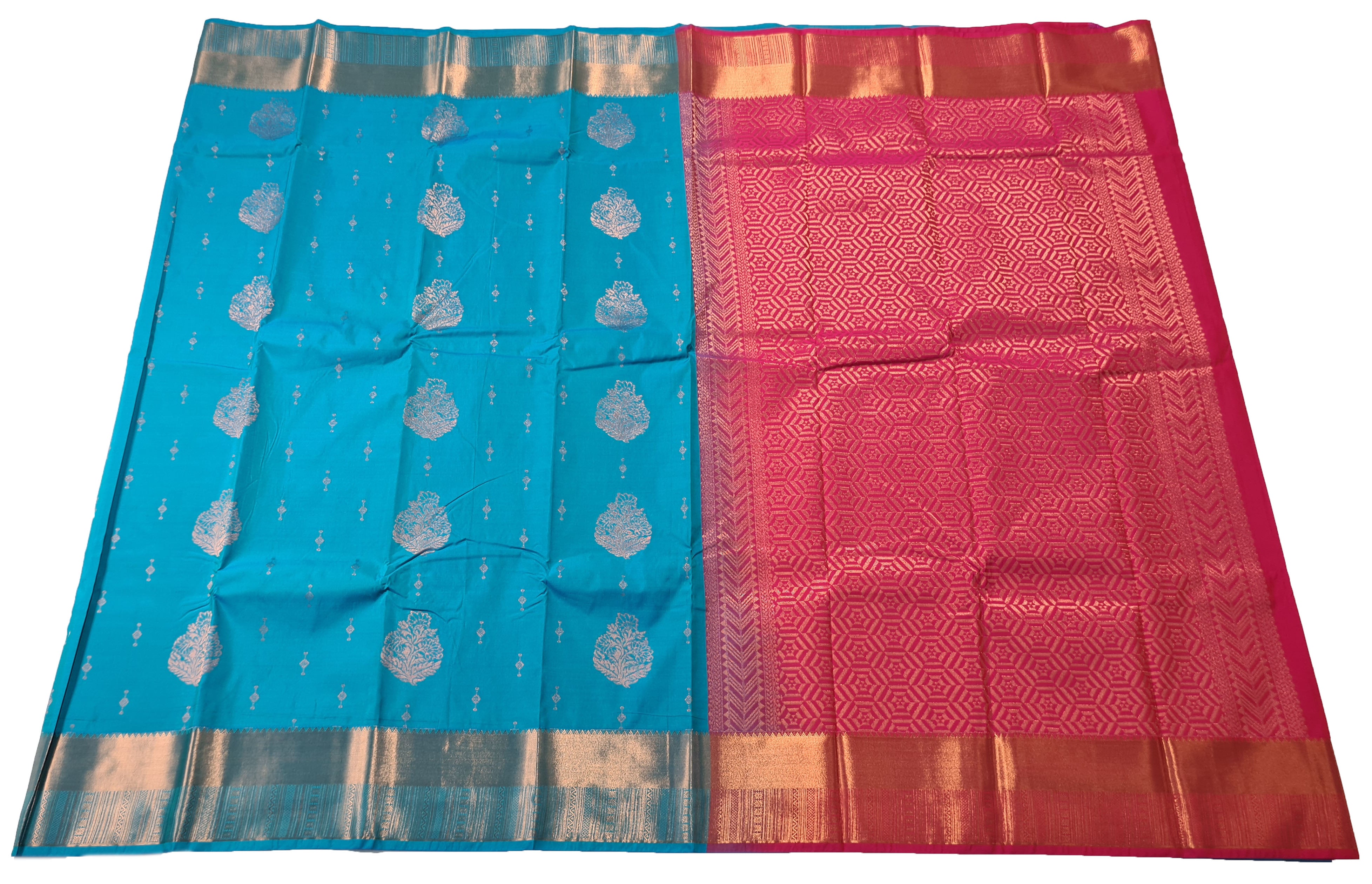 Kanchi Vegan Silk Saree With Contrast Blouse and Rich Jari Pallu