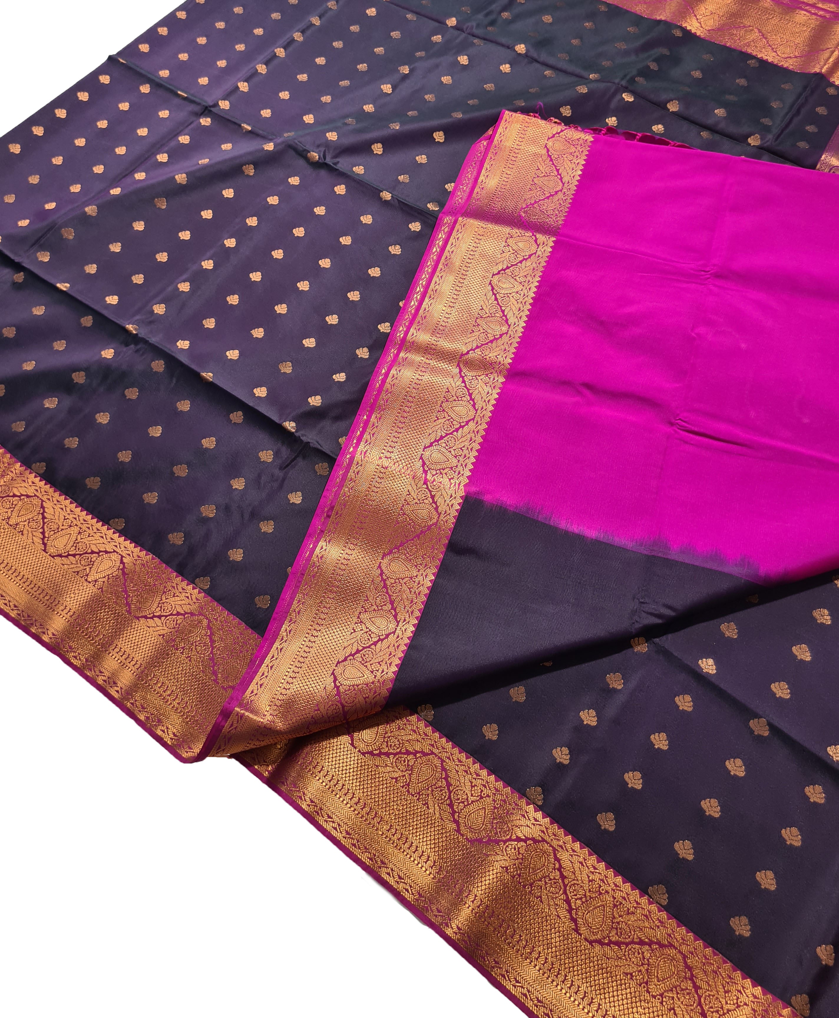 Kanchi Vegan Silk Saree With Contrast Blouse and Rich Jari Pallu