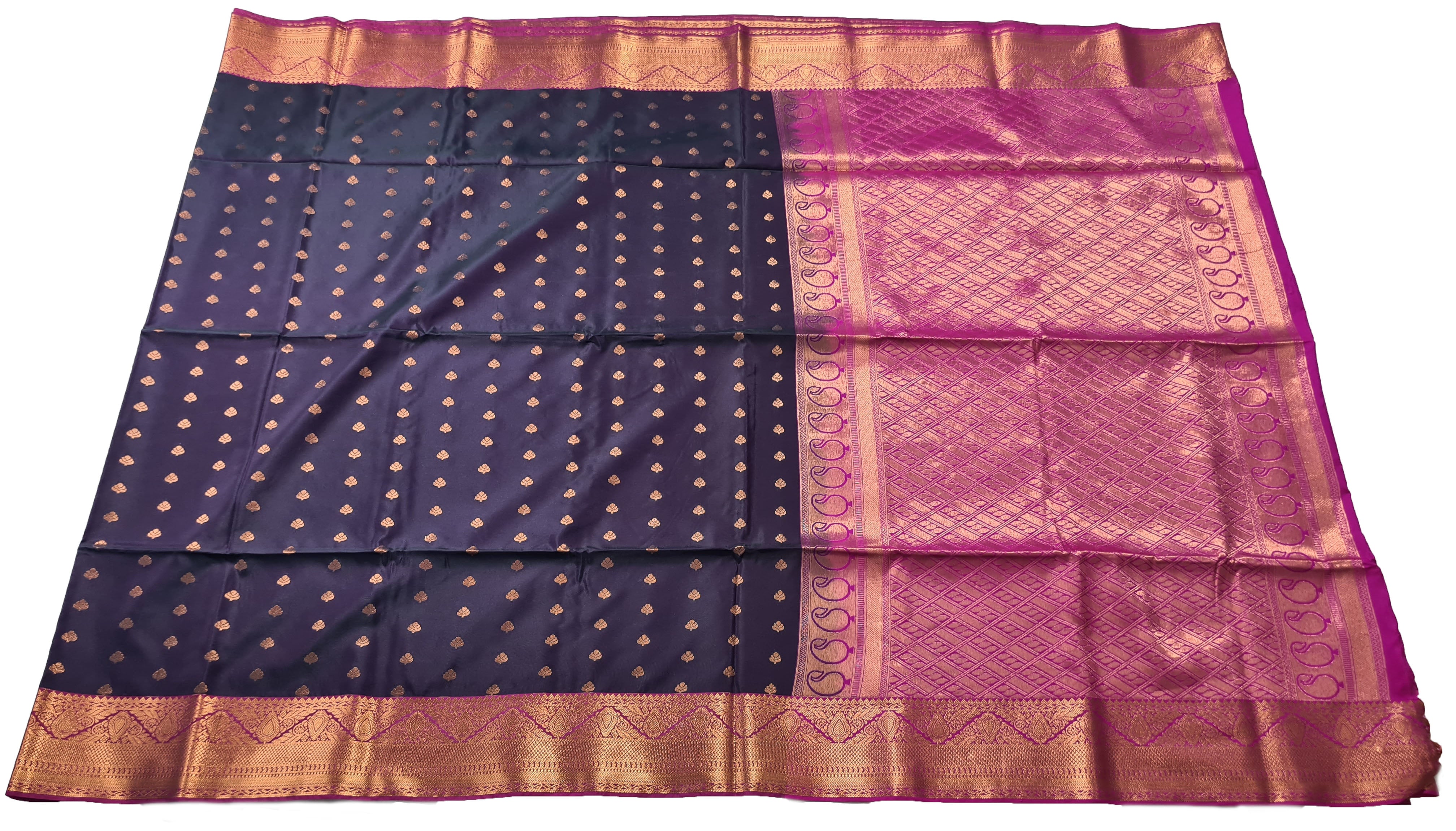 Kanchi Vegan Silk Saree With Contrast Blouse and Rich Jari Pallu