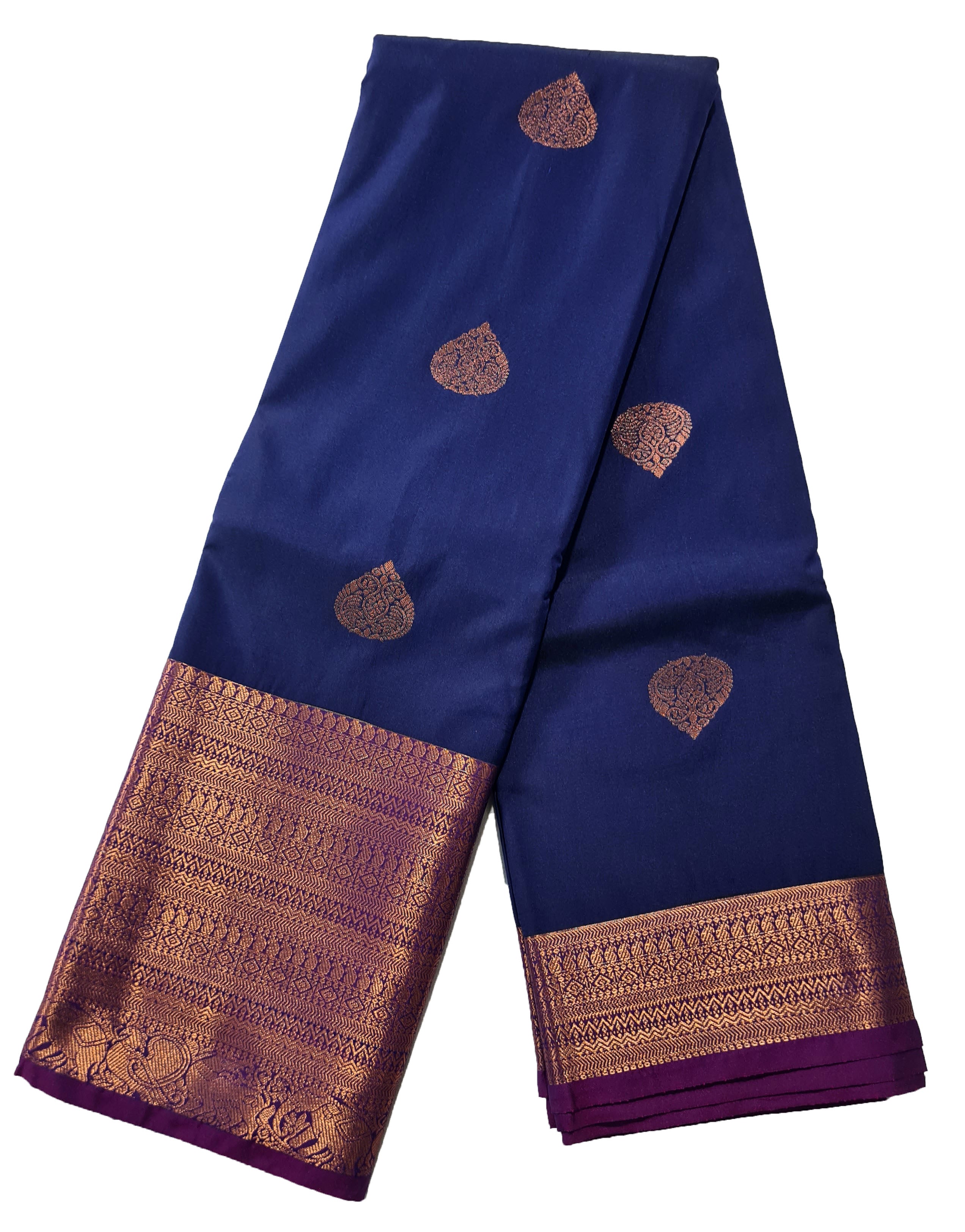 Kanchi Vegan Silk Saree With Contrast Blouse and Rich Jari Pallu