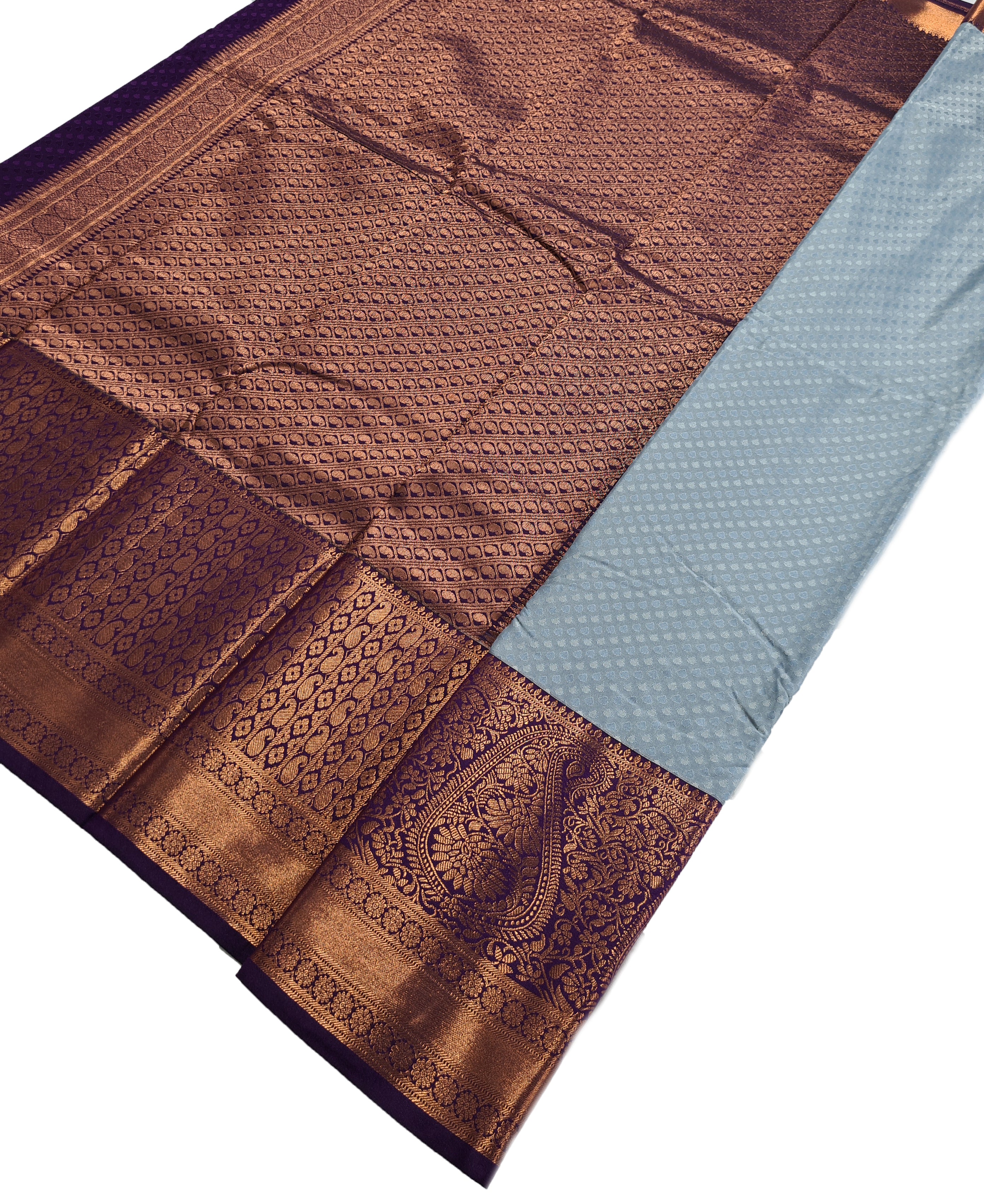 Kanchi Vegan Silk Saree With Contrast Blouse and Rich Jari Pallu