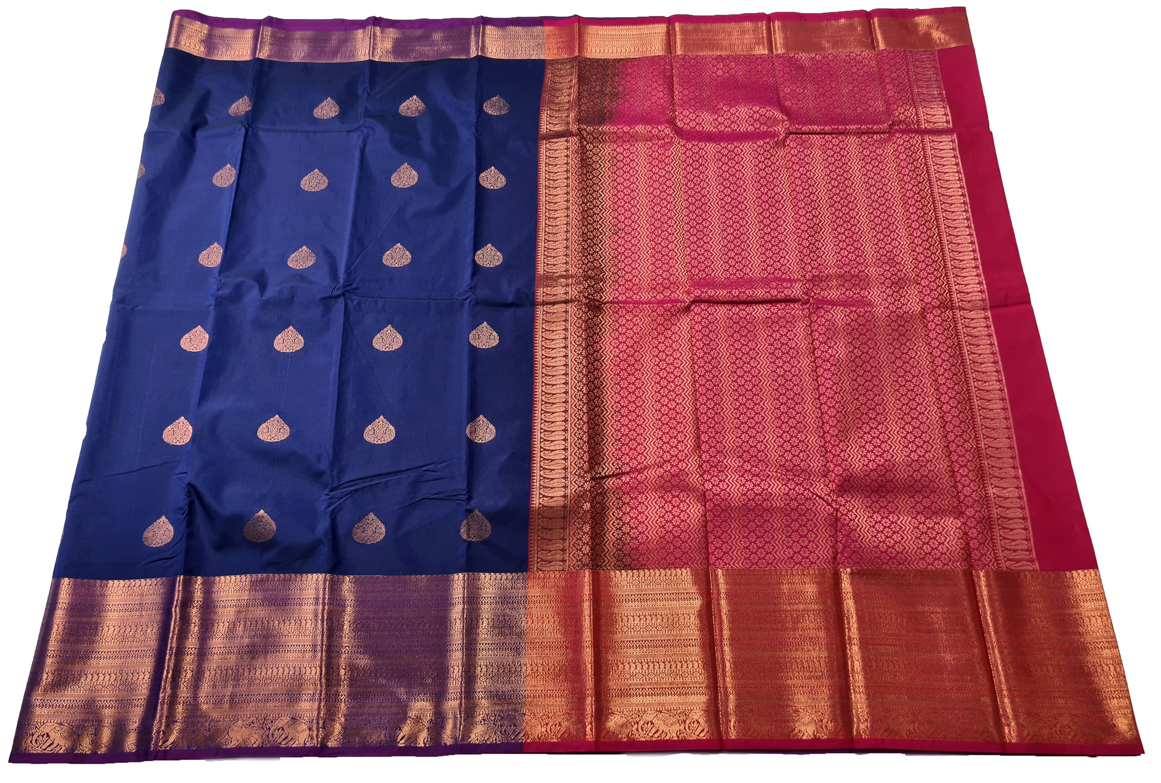 Kanchi Vegan Silk Saree With Contrast Blouse and Rich Jari Pallu