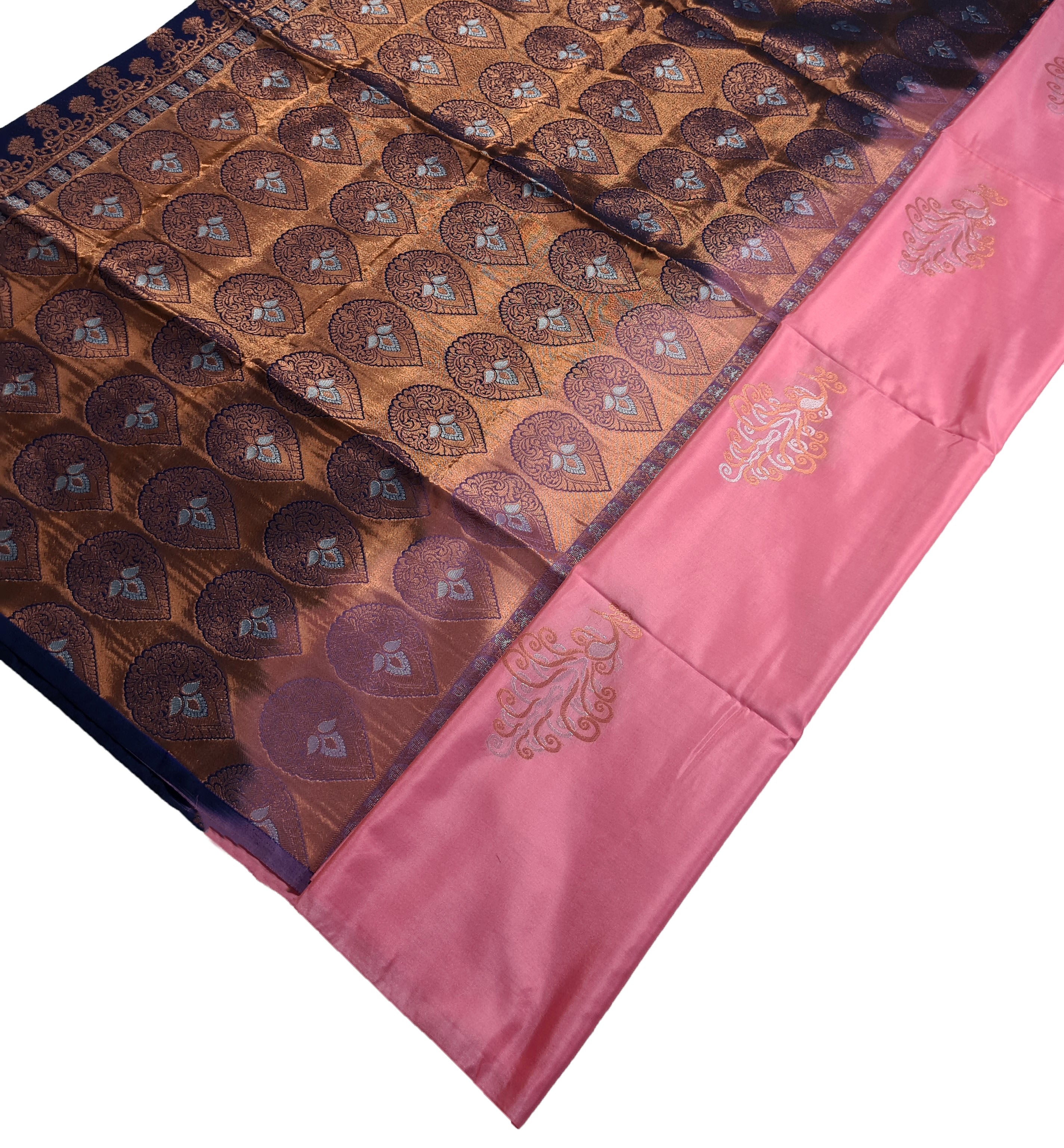 Kanchi Vegan Silk Saree With Contrast Blouse and Rich Jari Pallu