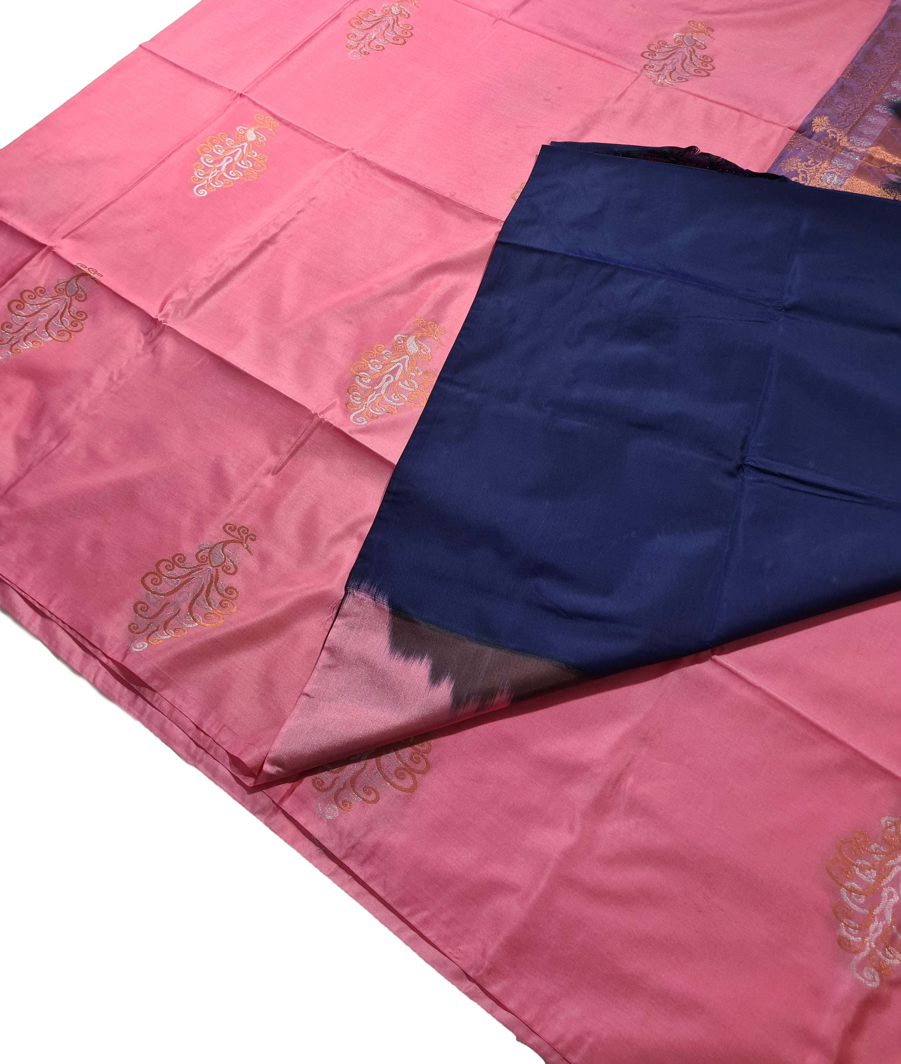 Kanchi Vegan Silk Saree With Contrast Blouse and Rich Jari Pallu