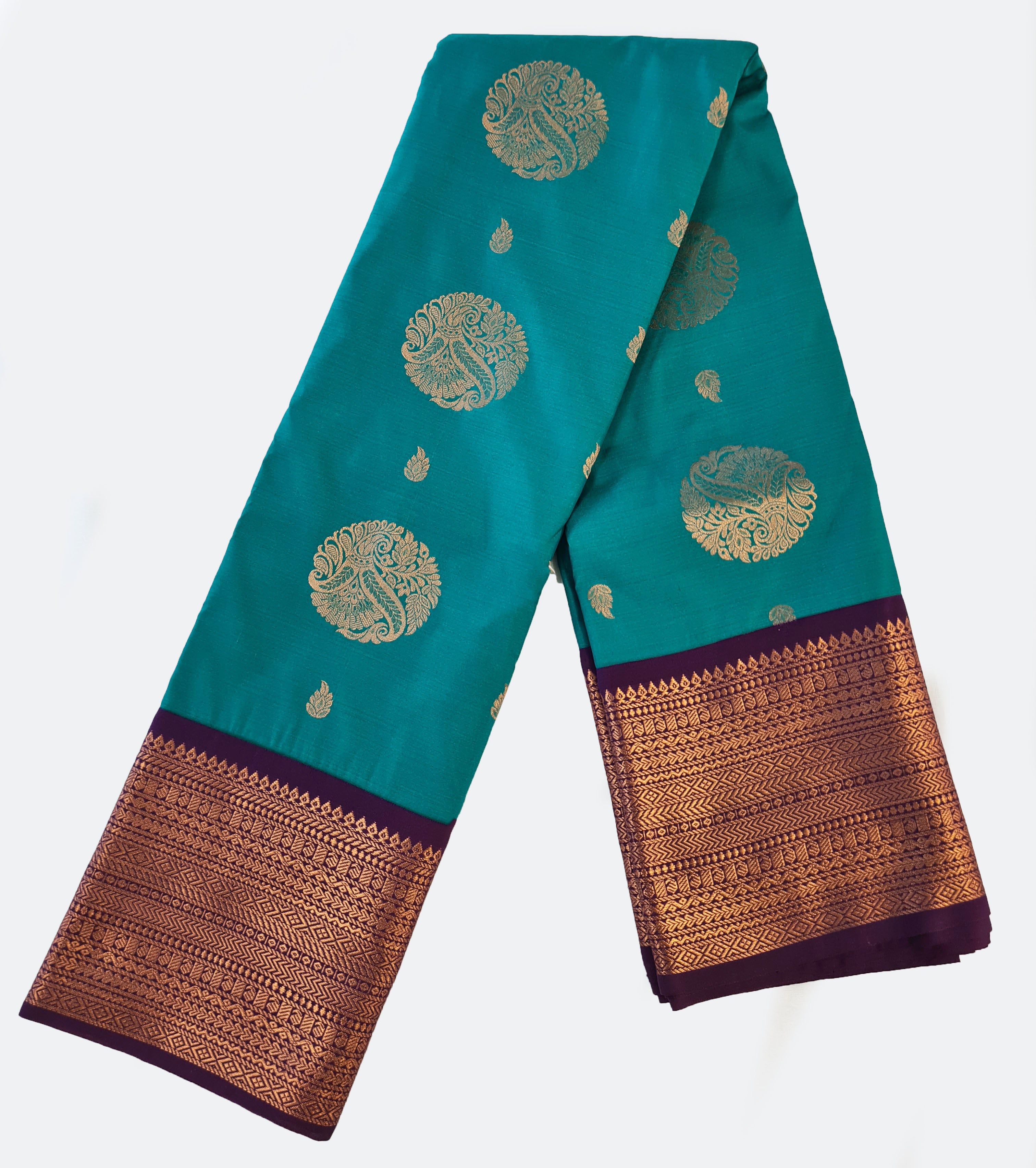 Kanchi Vegan Silk Saree With Contrast Blouse and Rich Jari Pallu