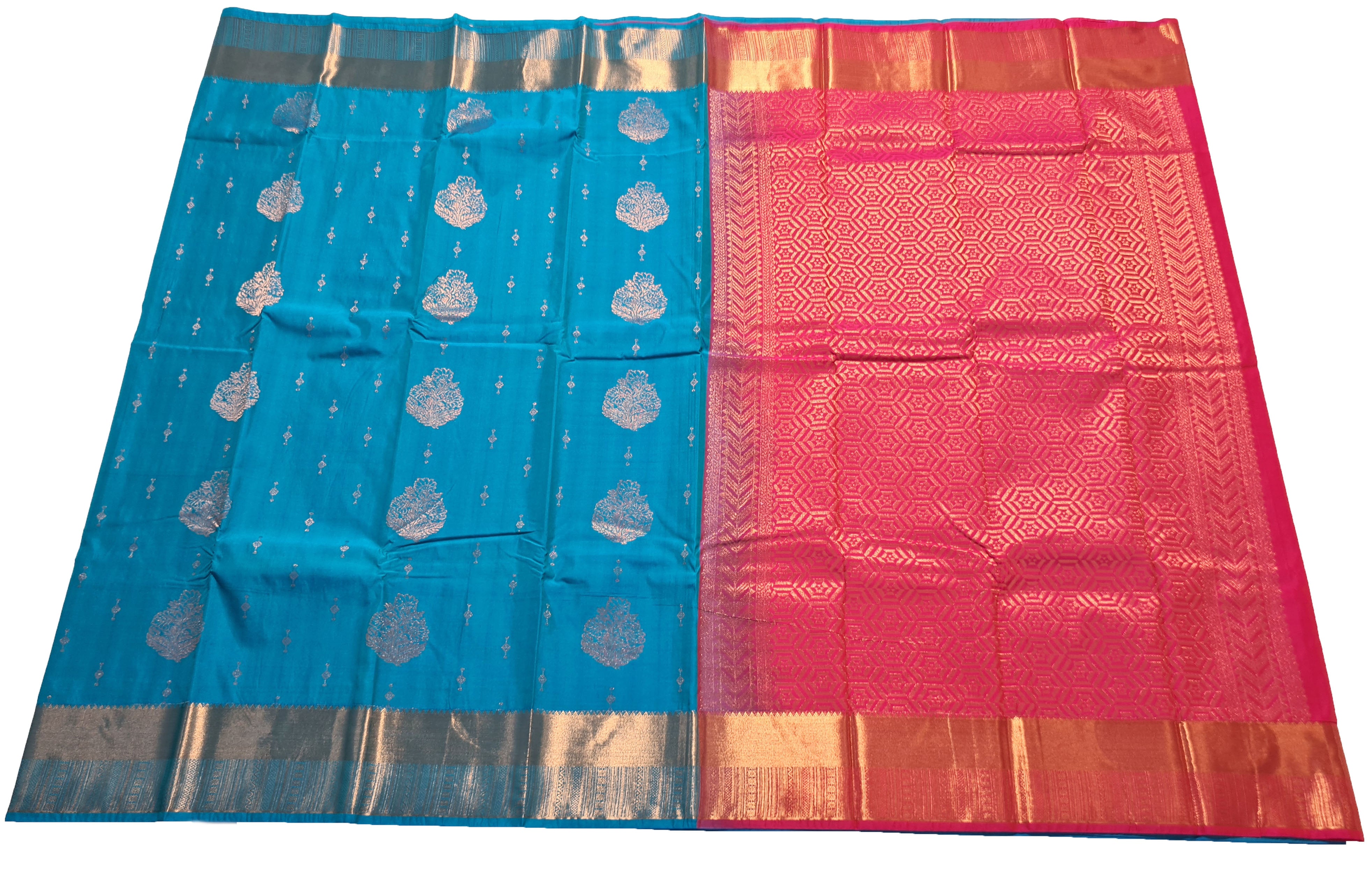 Kanchi Vegan Silk Saree With Contrast Blouse and Rich Jari Pallu