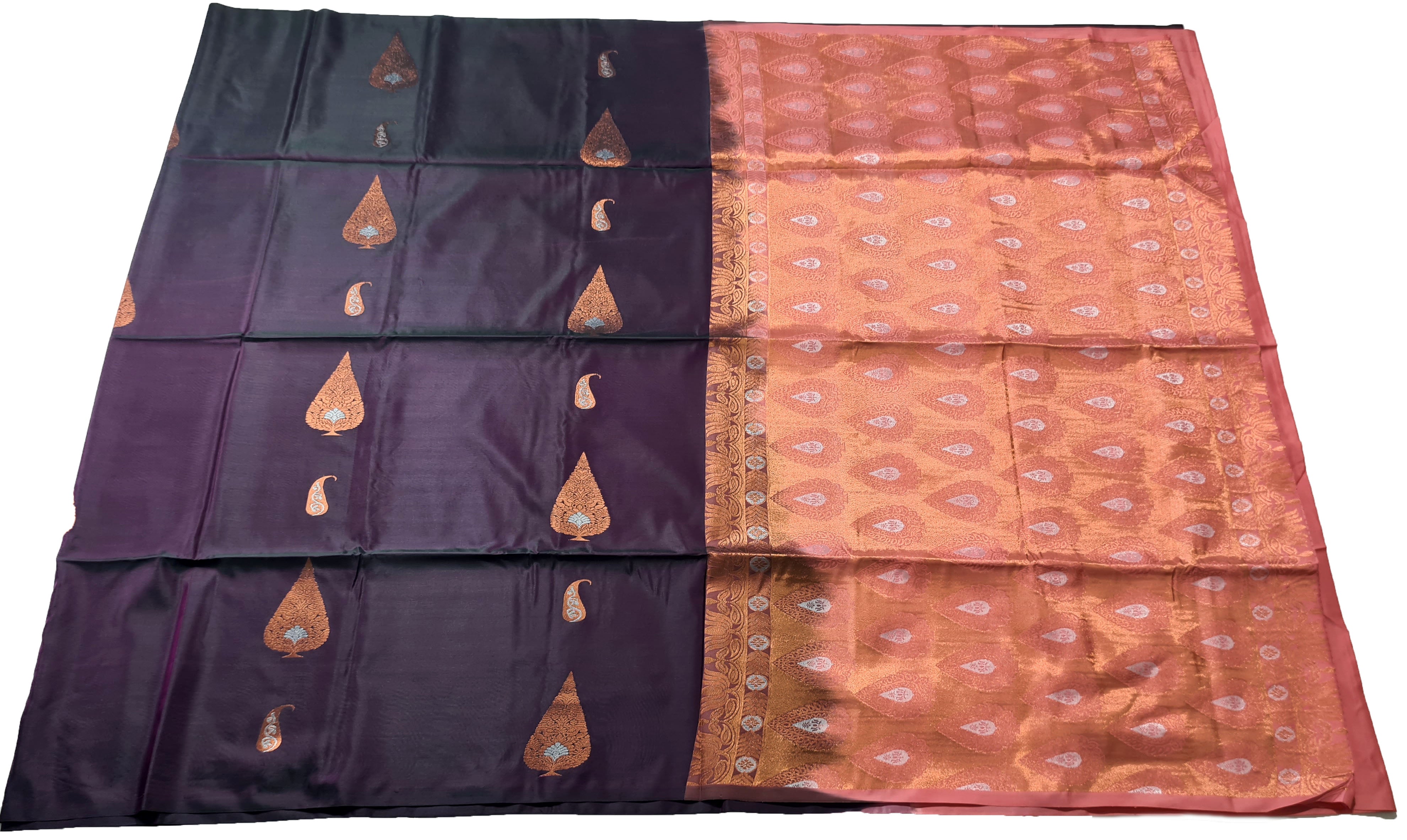 Kanchi Vegan Silk Saree With Contrast Blouse and Rich Jari Pallu