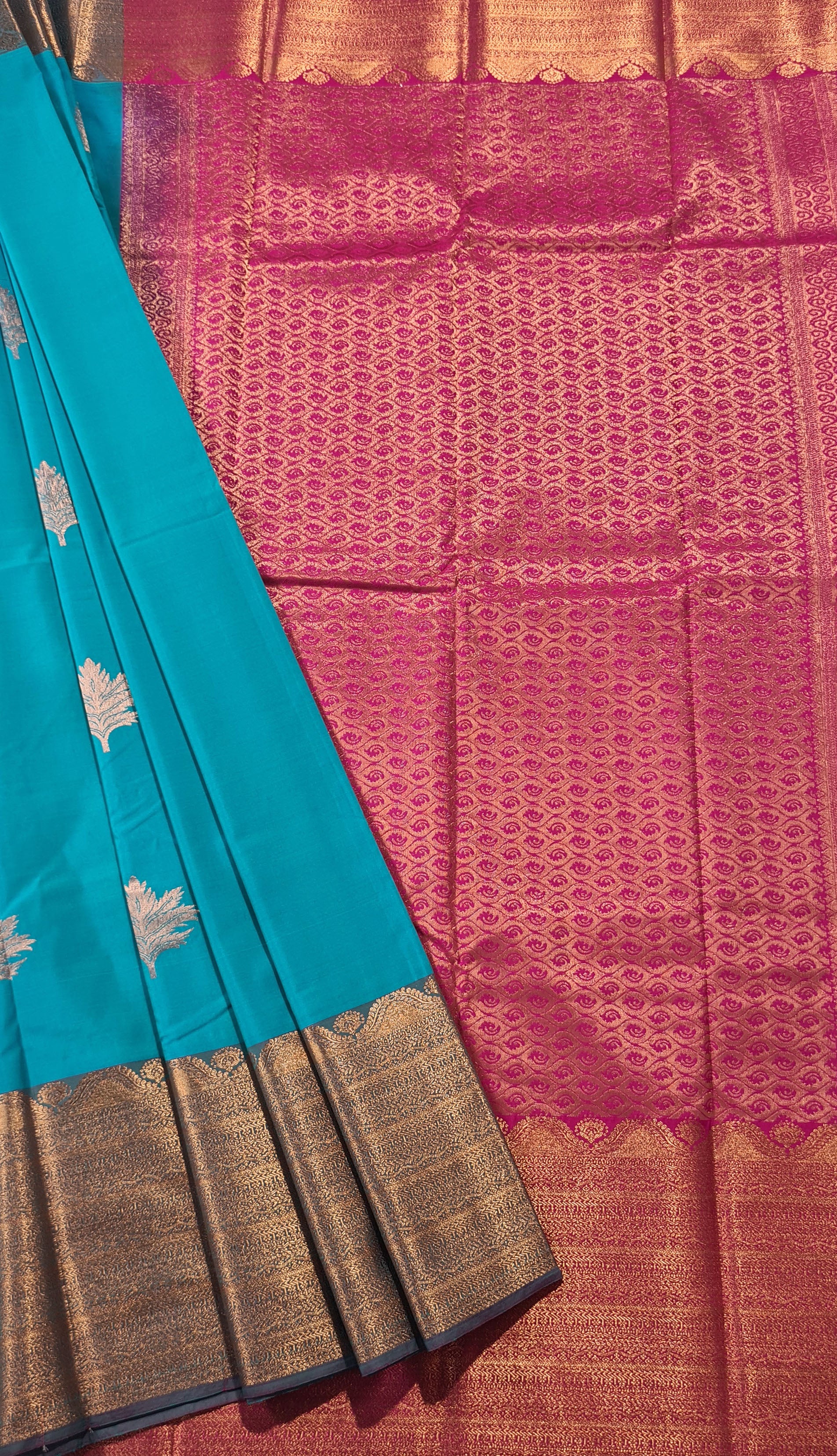 Kanchi Vegan Silk Saree With Contrast Blouse and Rich Jari Pallu