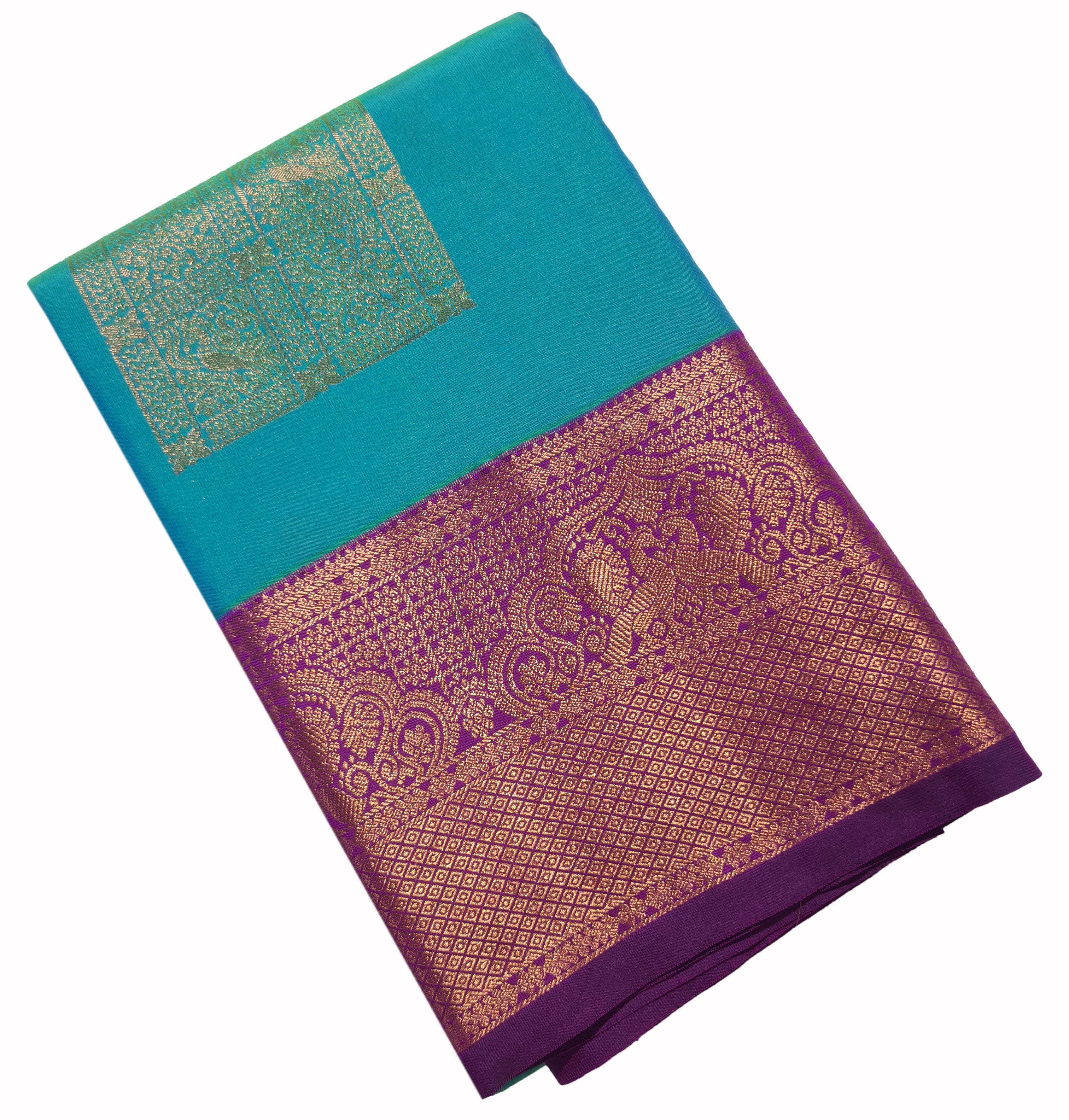 Kanchi Vegan Silk Saree With Contrast Blouse and Rich Jari Pallu