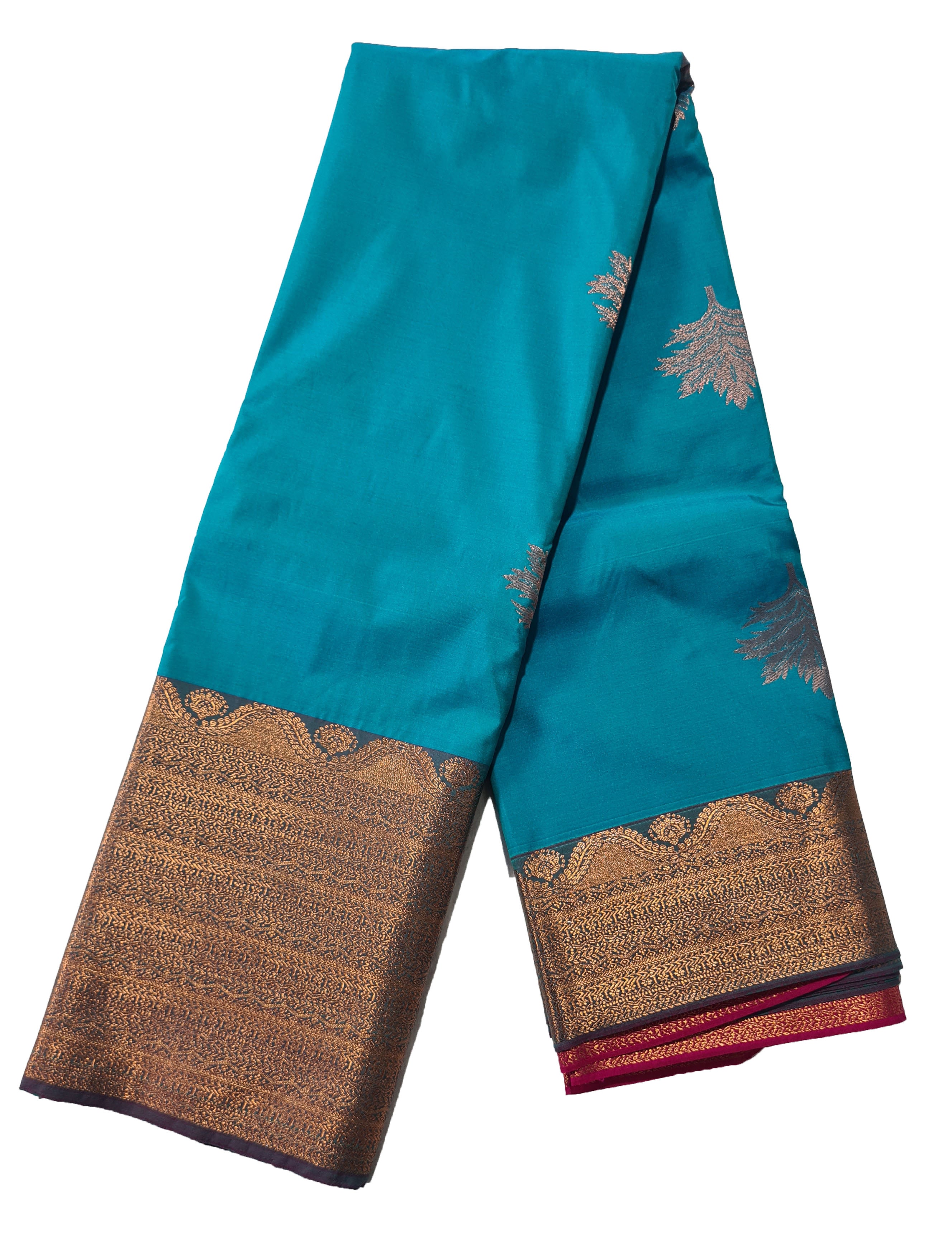 Kanchi Vegan Silk Saree With Contrast Blouse and Rich Jari Pallu