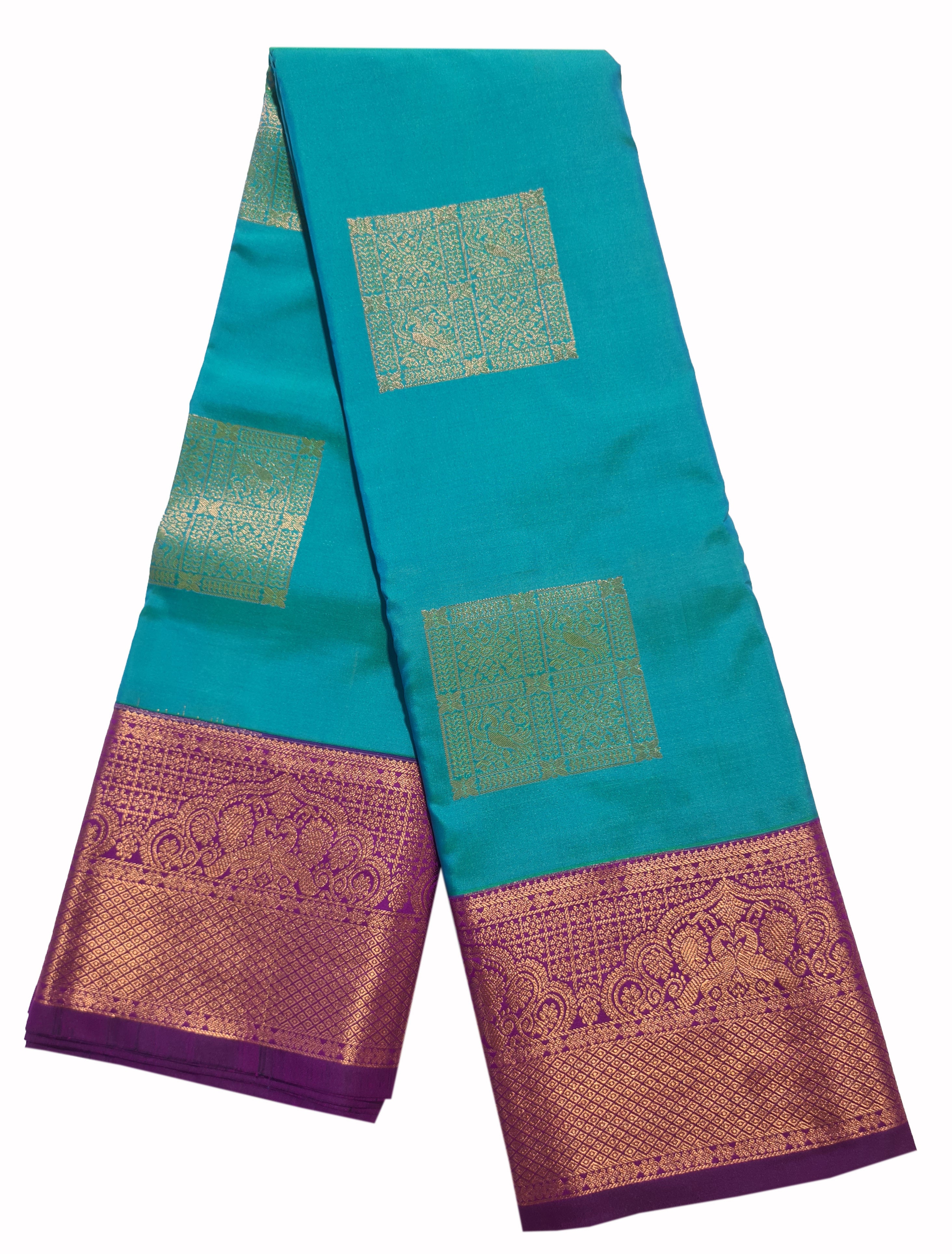 Kanchi Vegan Silk Saree With Contrast Blouse and Rich Jari Pallu