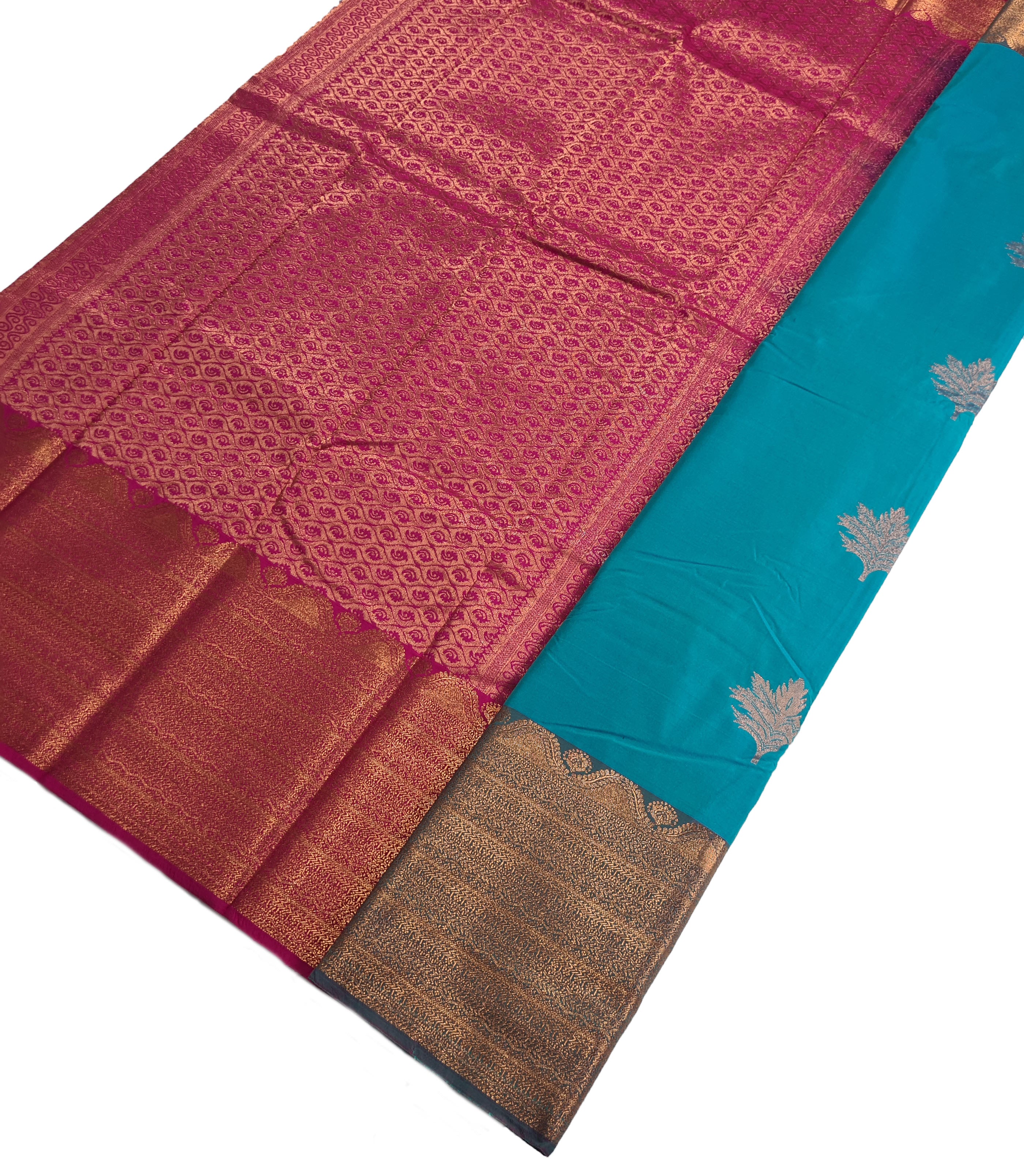 Kanchi Vegan Silk Saree With Contrast Blouse and Rich Jari Pallu