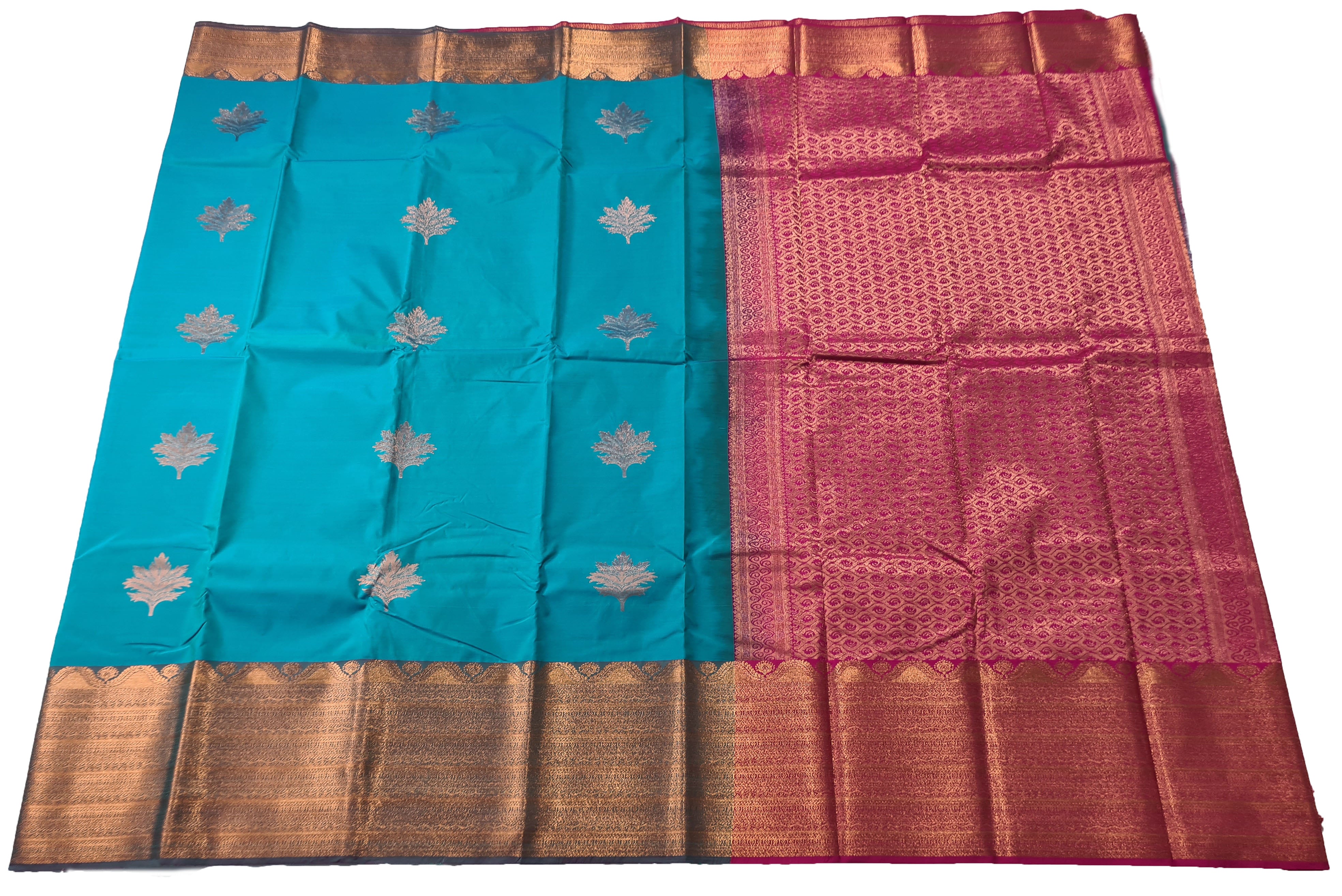 Kanchi Vegan Silk Saree With Contrast Blouse and Rich Jari Pallu