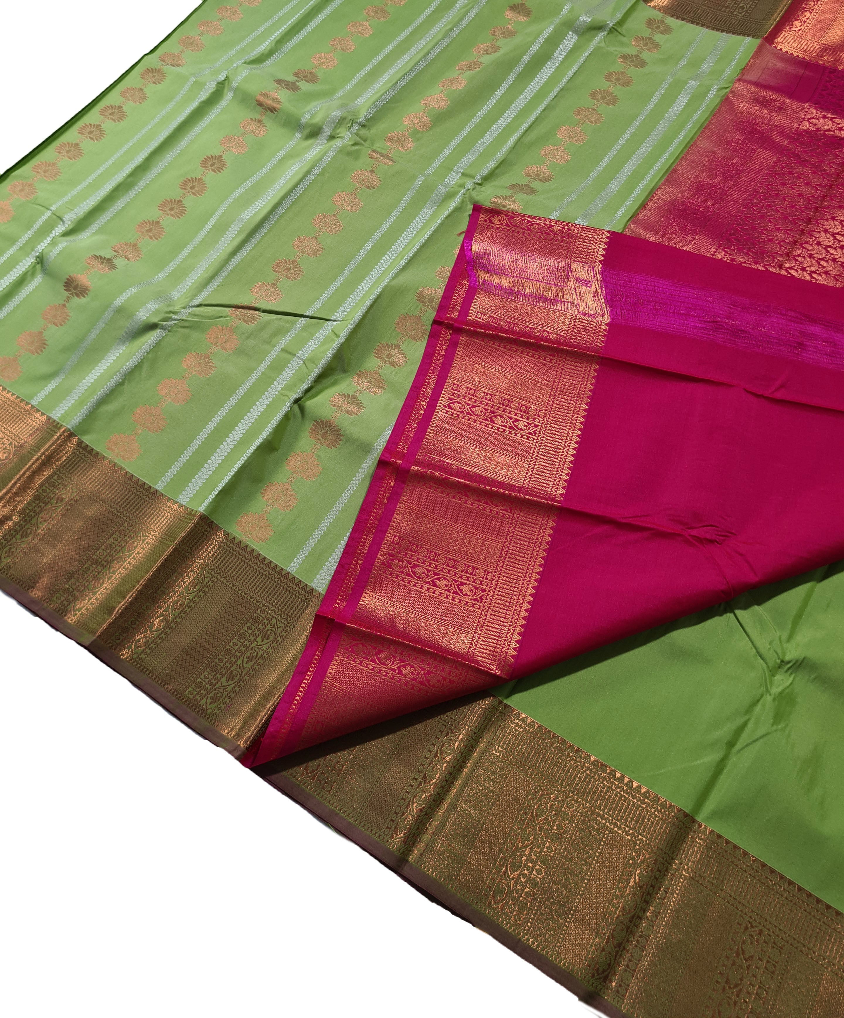 Kanchi Vegan Silk Saree With Contrast Blouse and Rich Jari Pallu