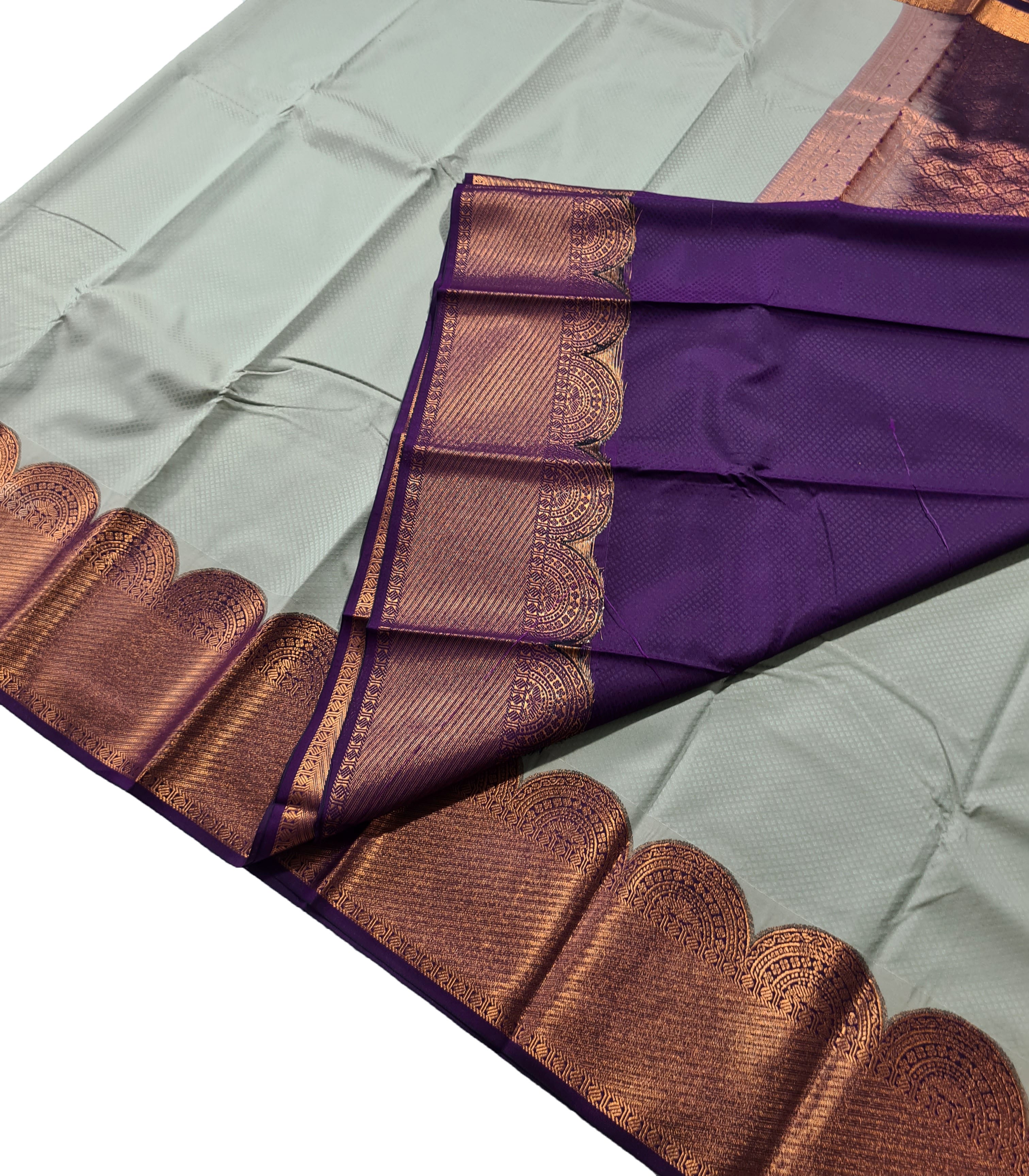 Kanchi Vegan Silk Saree With Contrast Blouse and Rich Jari Pallu