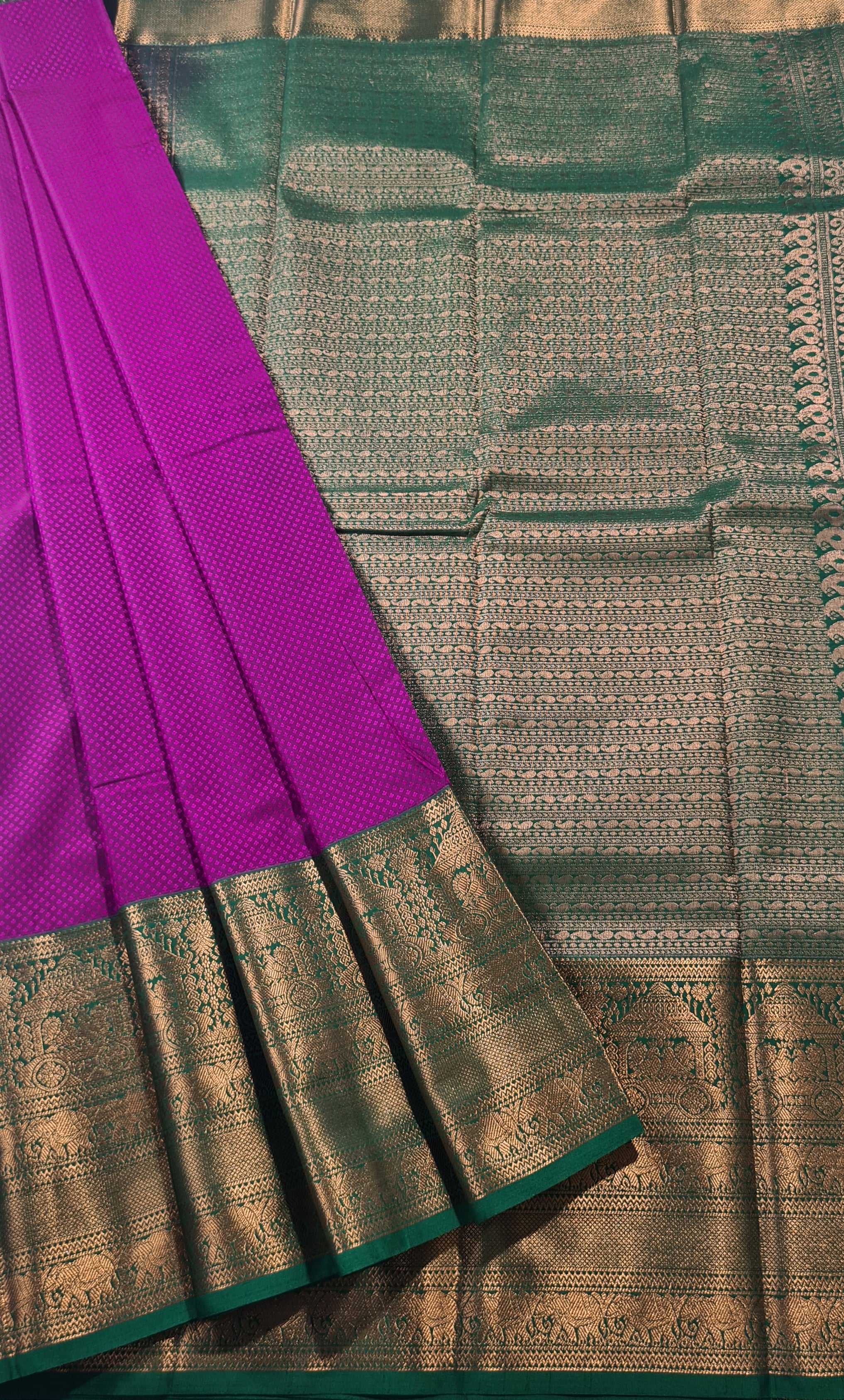 Kanchi Vegan Silk Saree With Contrast Blouse and Rich Jari Pallu