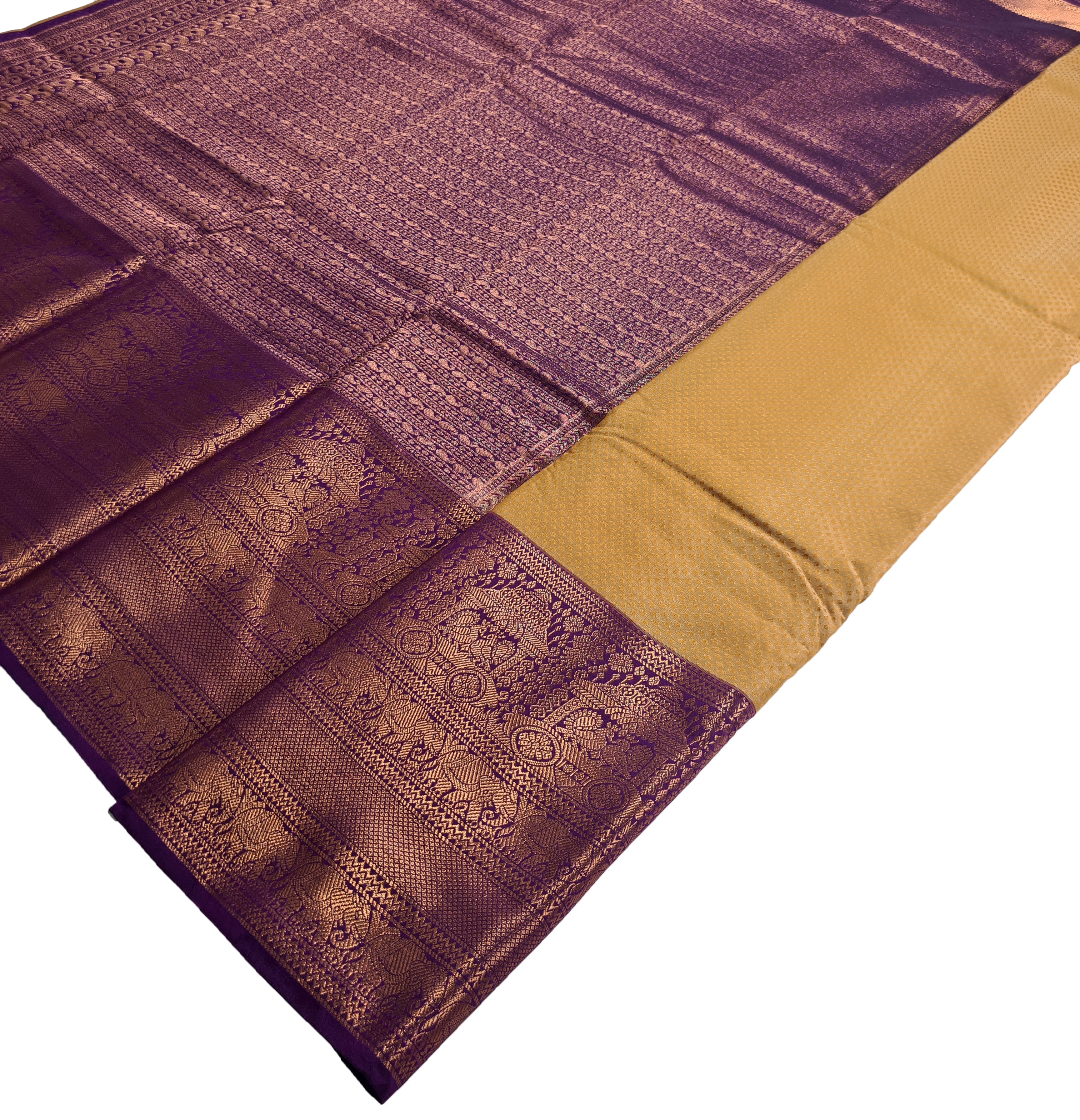 Kanchi Vegan Silk Saree With Contrast Blouse and Rich Jari Pallu