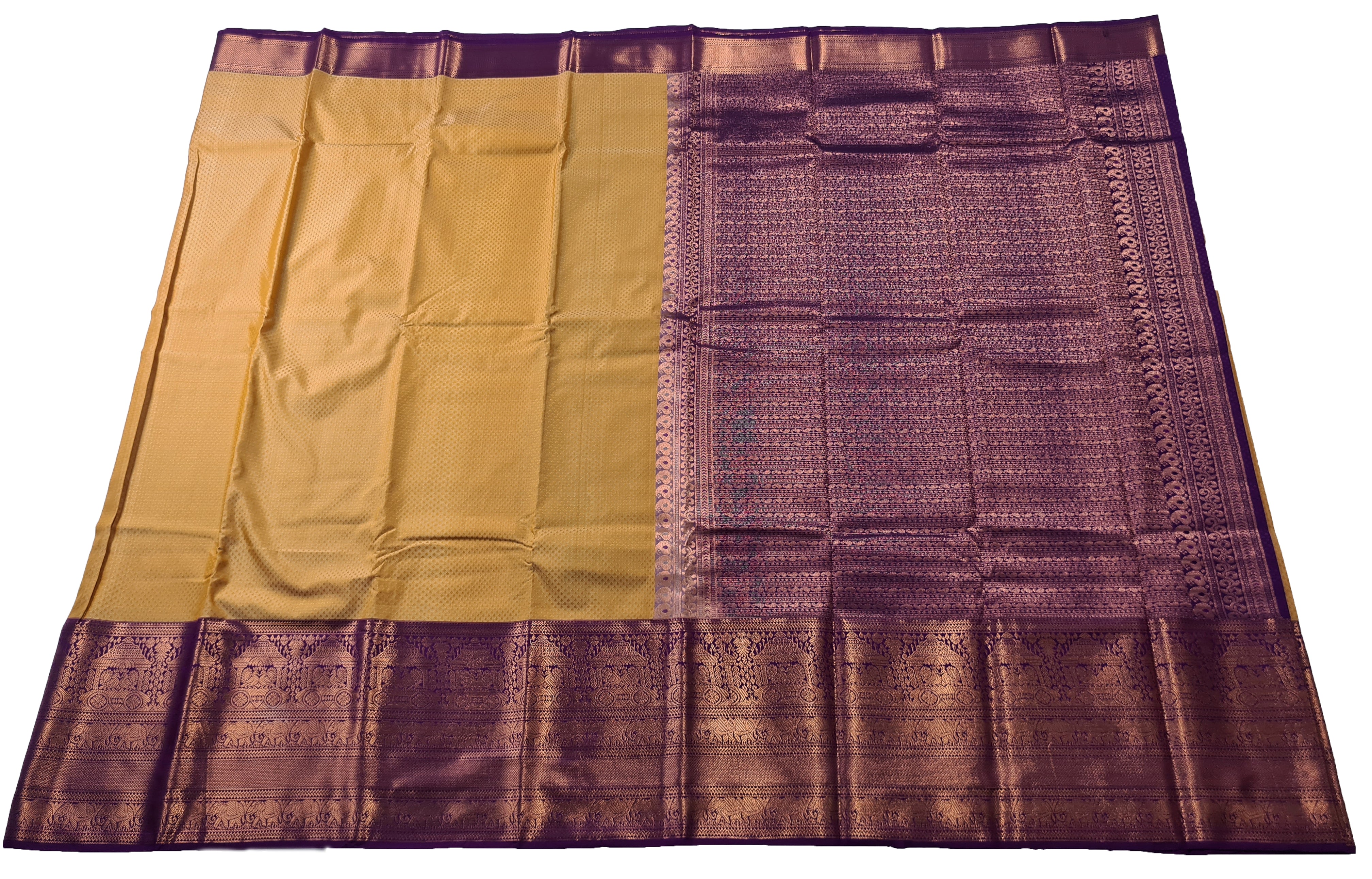 Kanchi Vegan Silk Saree With Contrast Blouse and Rich Jari Pallu