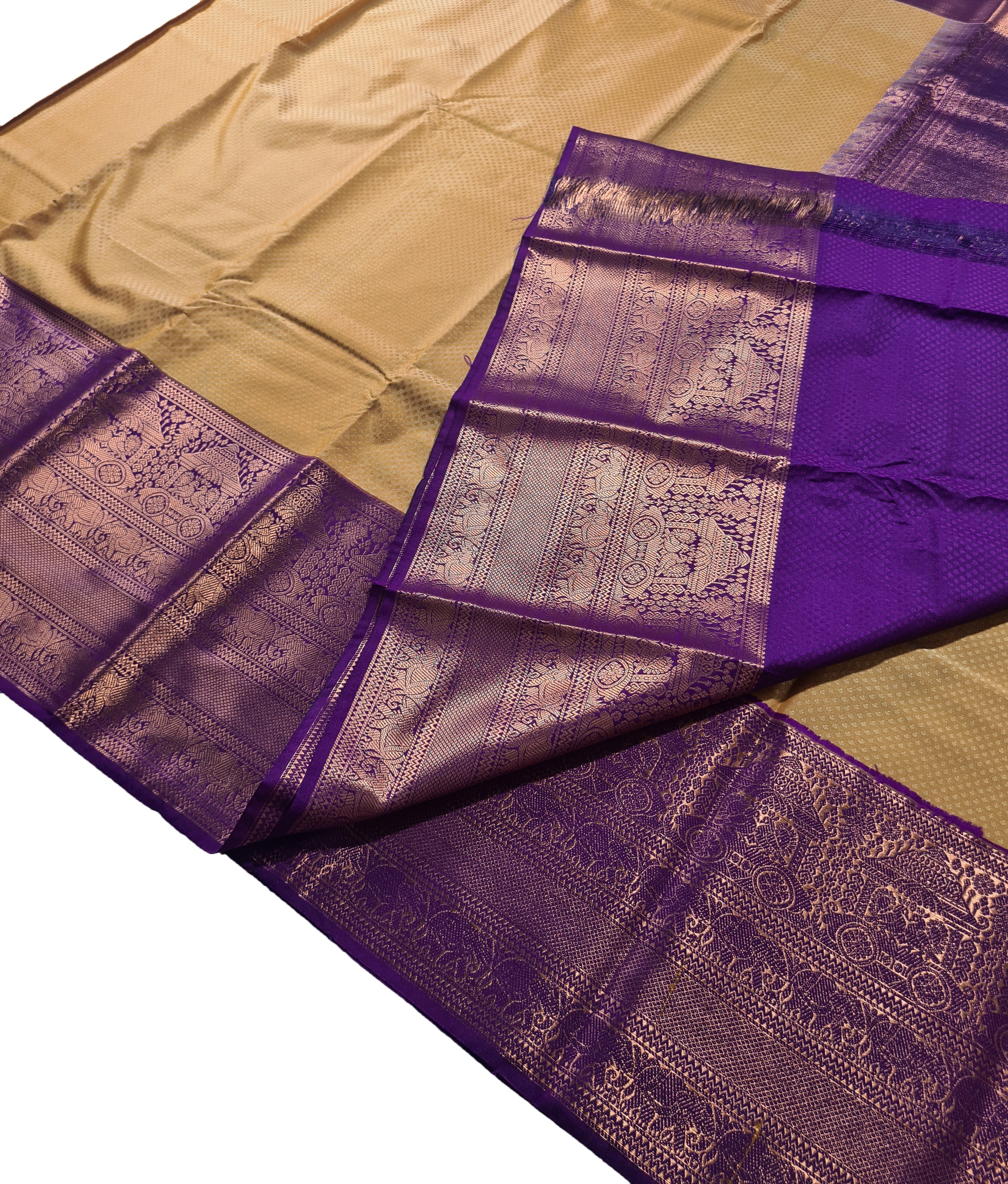 Kanchi Vegan Silk Saree With Contrast Blouse and Rich Jari Pallu