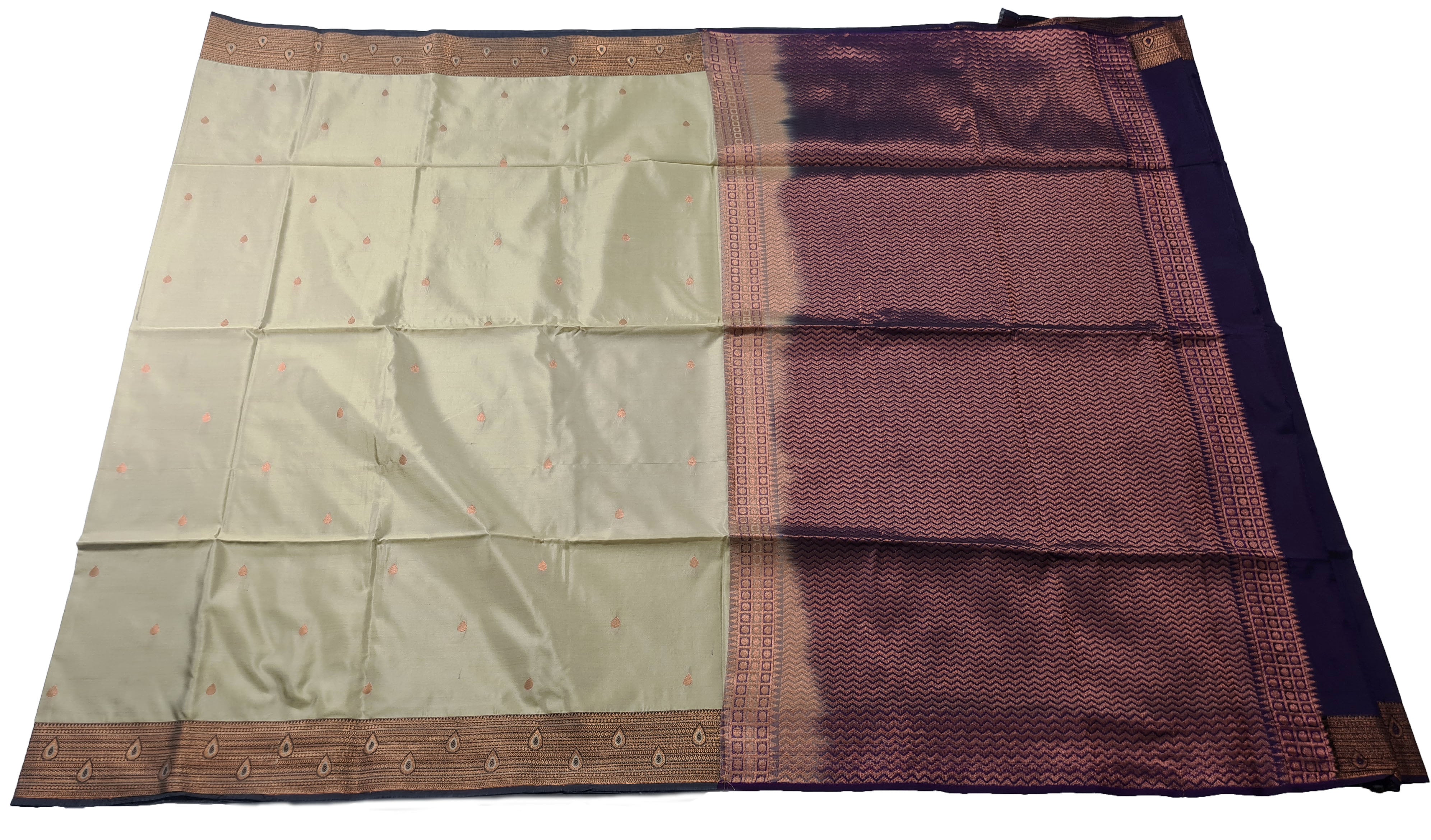 Kanchi Vegan Silk Saree With Contrast Blouse and Rich Jari Pallu