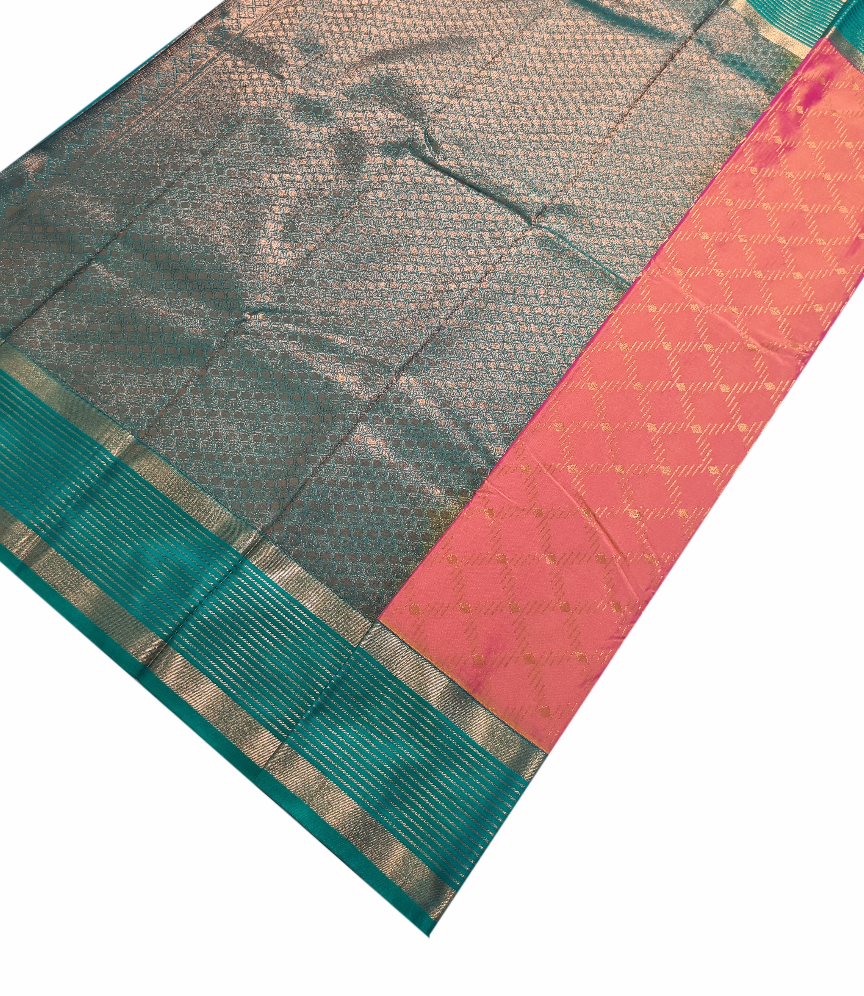 Kanchi Vegan Silk Saree With Contrast Blouse and Rich Jari Pallu