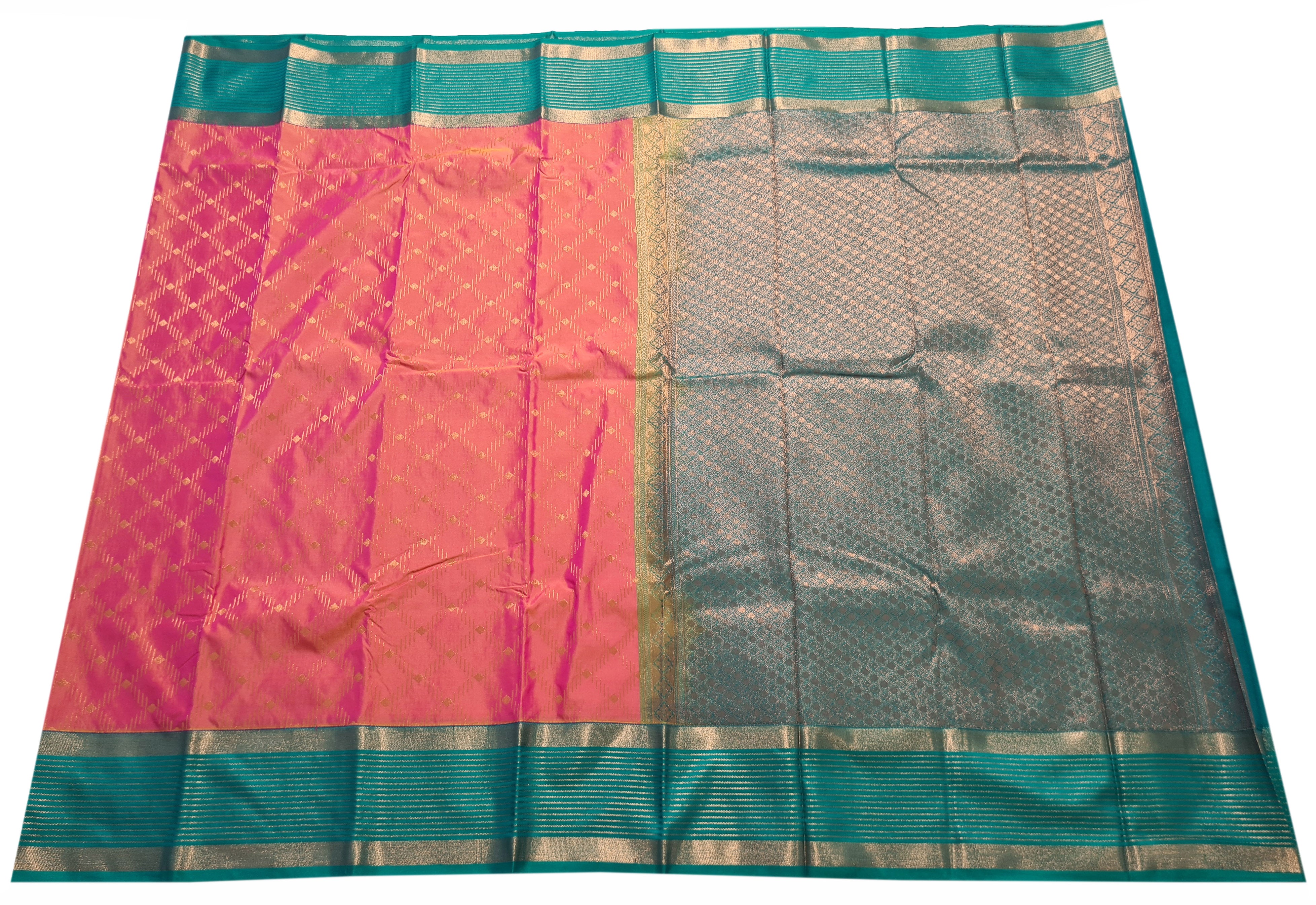 Kanchi Vegan Silk Saree With Contrast Blouse and Rich Jari Pallu