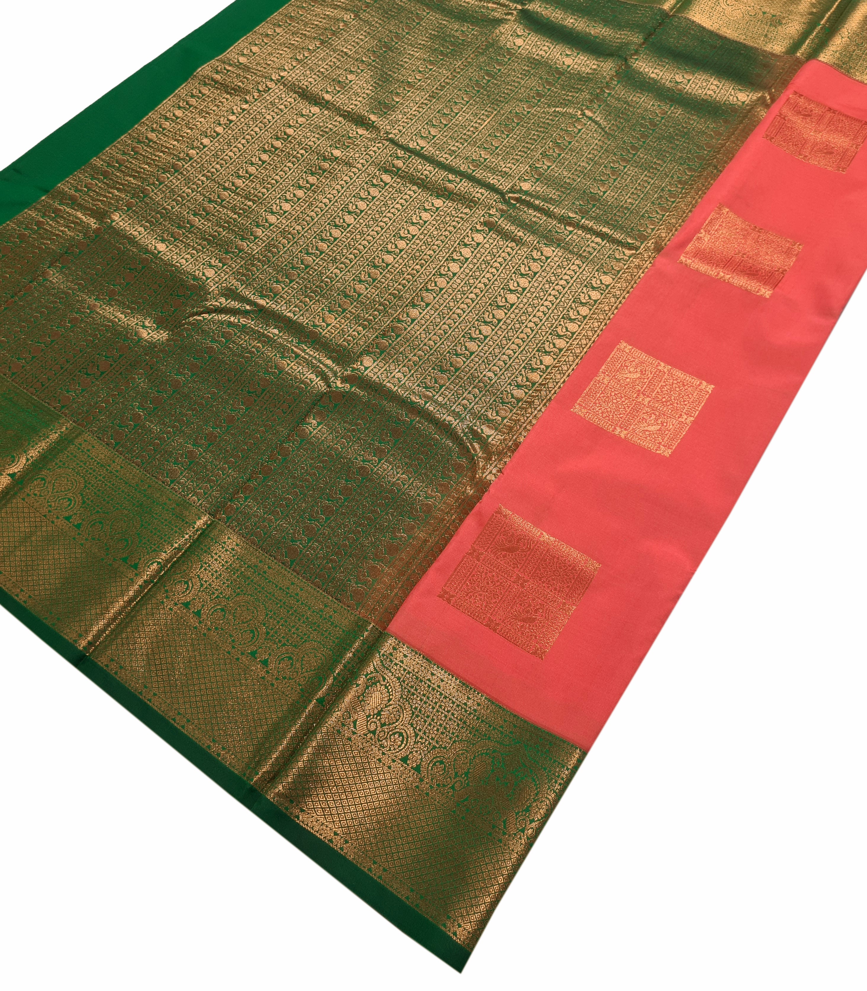 Kanchi Vegan Silk Saree With Contrast Blouse and Rich Jari Pallu