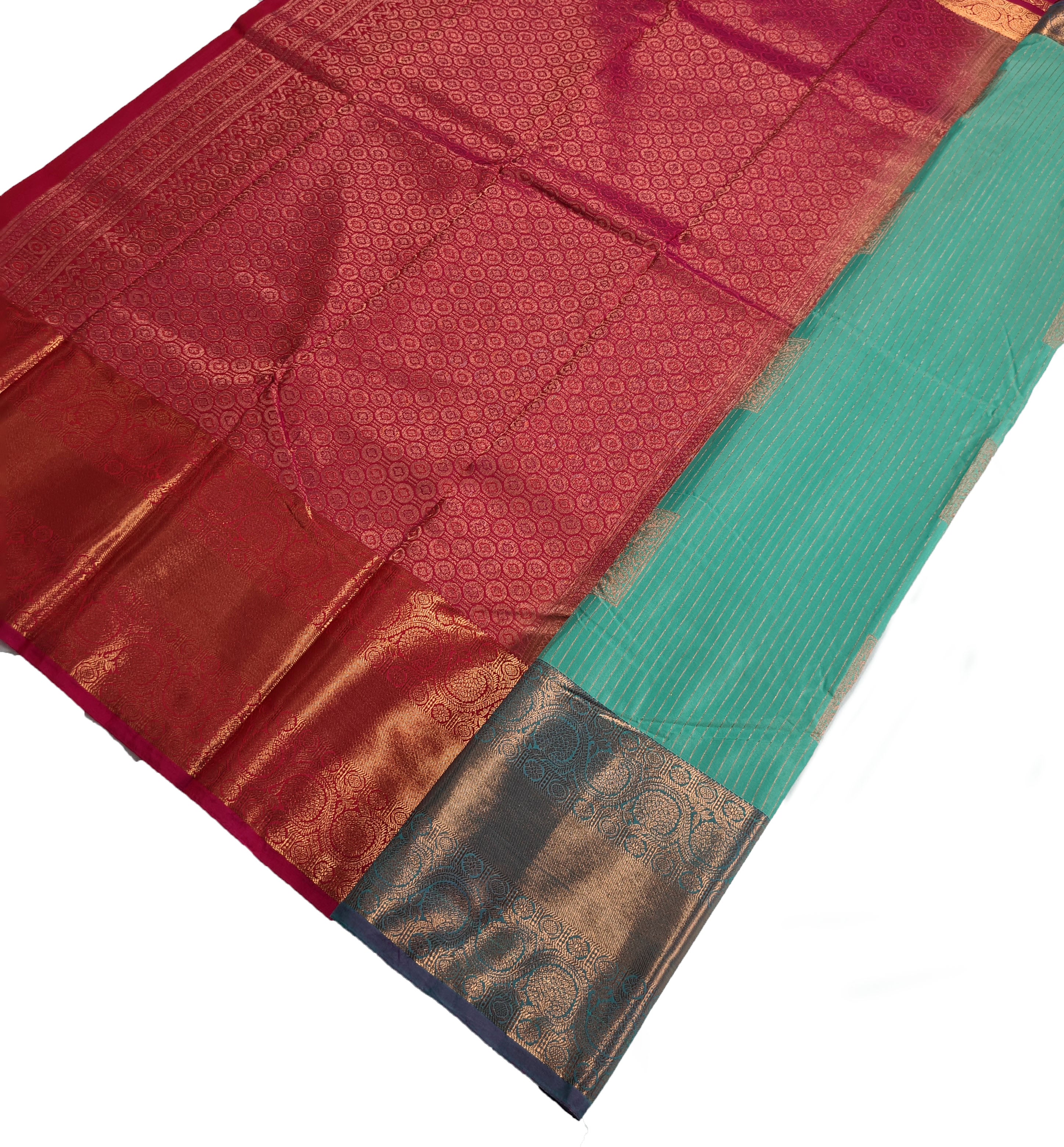 Kanchi Vegan Silk Saree With Contrast Blouse and Rich Jari Pallu