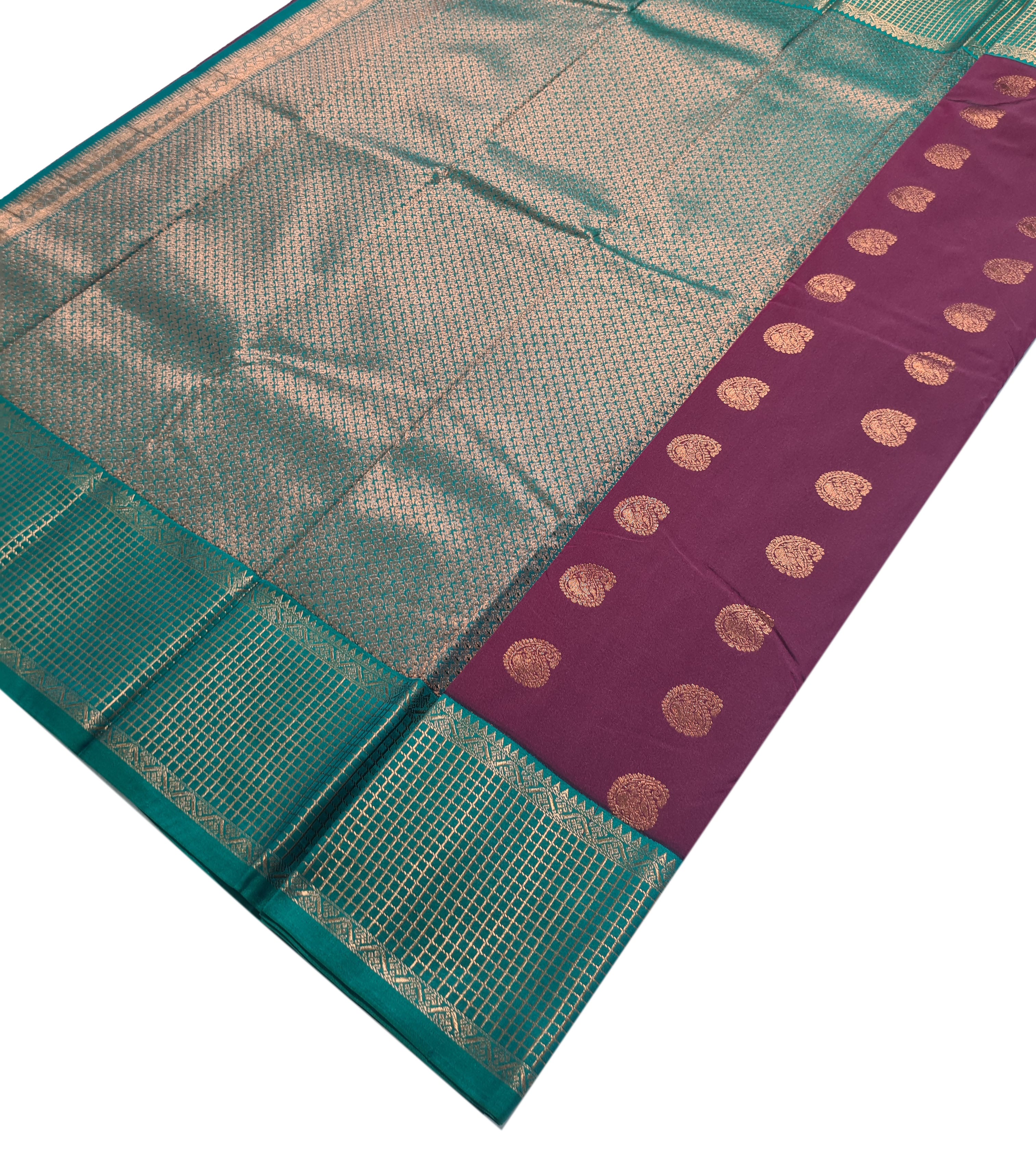 Kanchi Vegan Silk Saree With Contrast Blouse and Rich Jari Pallu