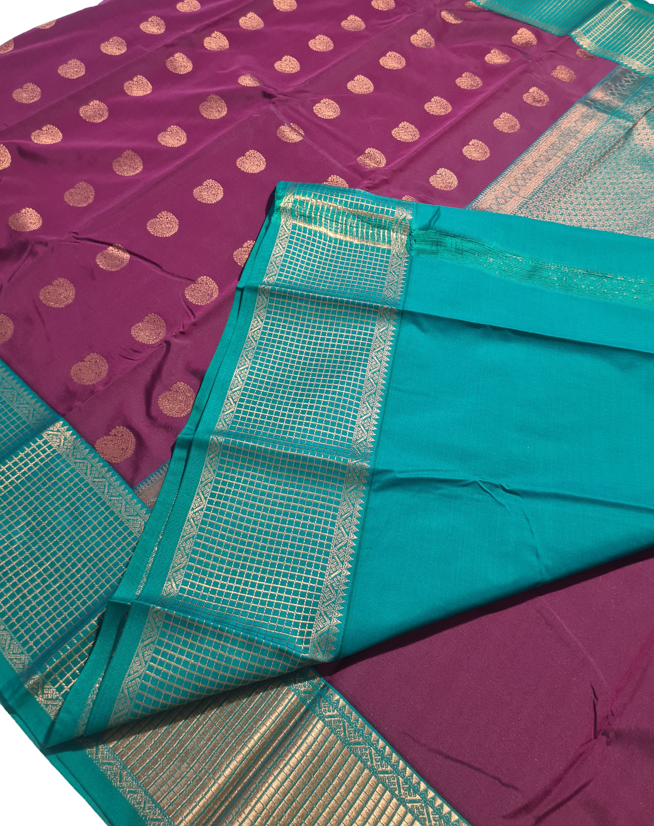 Kanchi Vegan Silk Saree With Contrast Blouse and Rich Jari Pallu