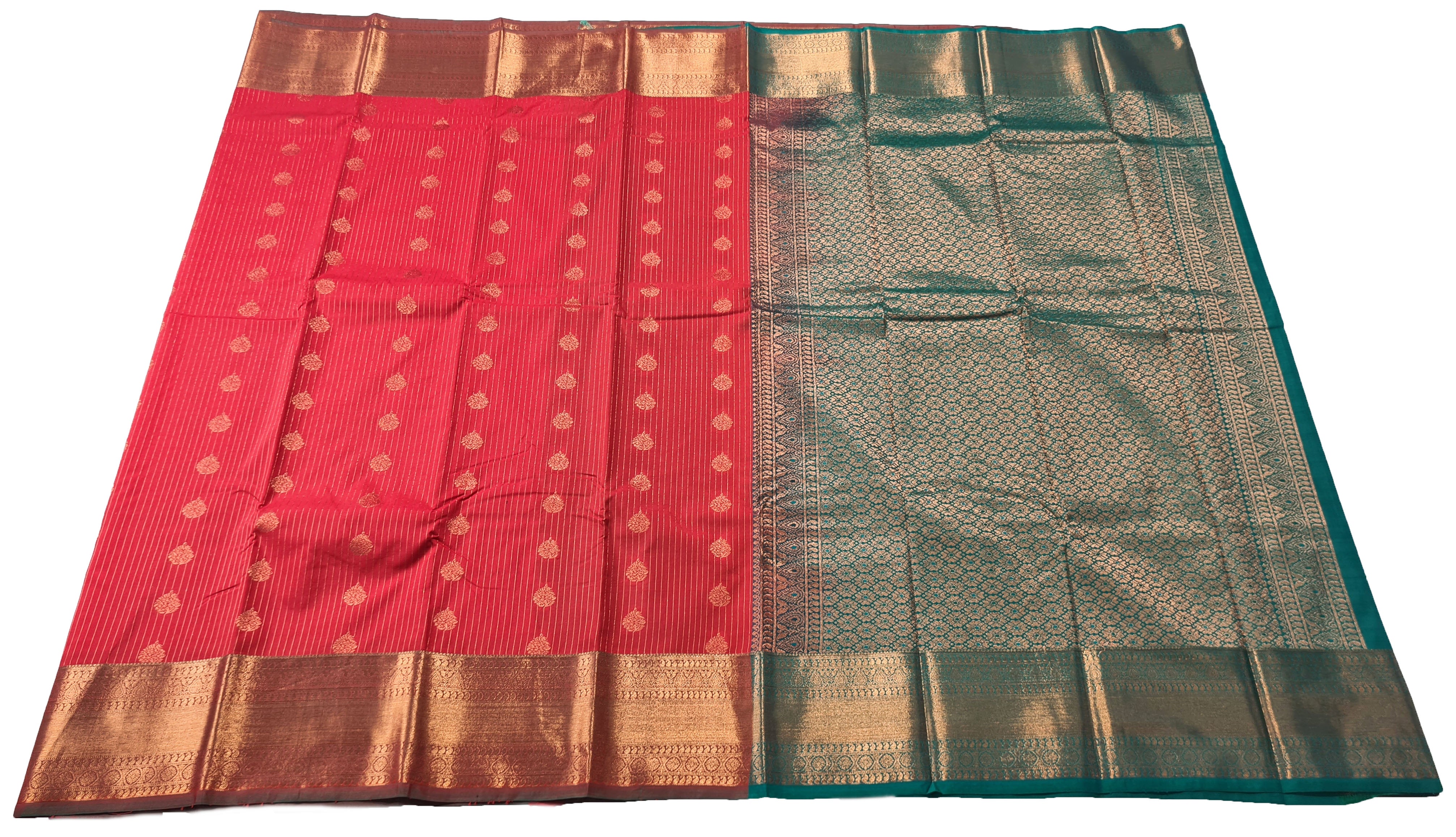 Kanchi Vegan Silk Saree With Contrast Blouse and Rich Jari Pallu