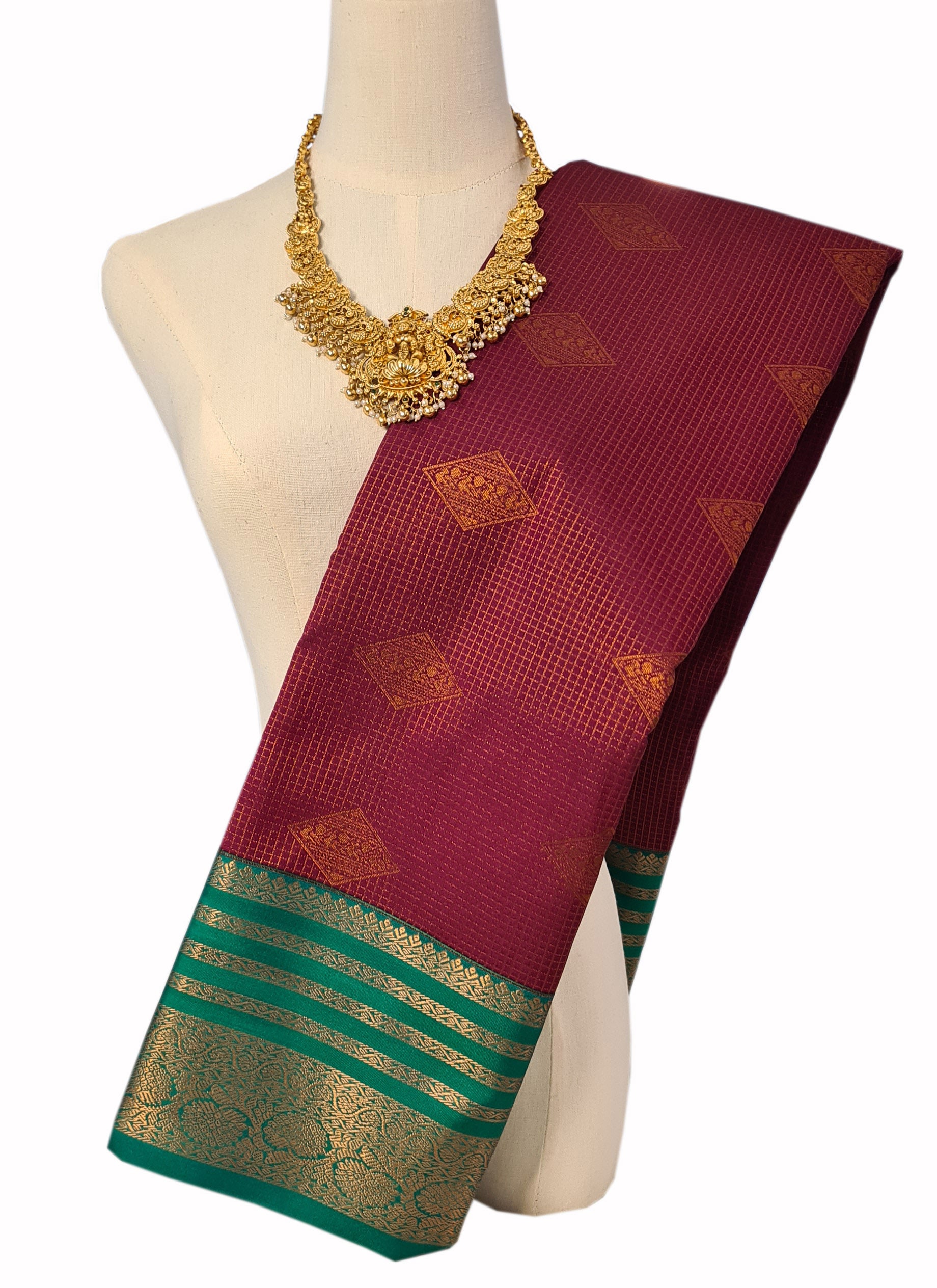 Kanchi Vegan Silk Saree With Contrast Blouse and Rich Jari Pallu