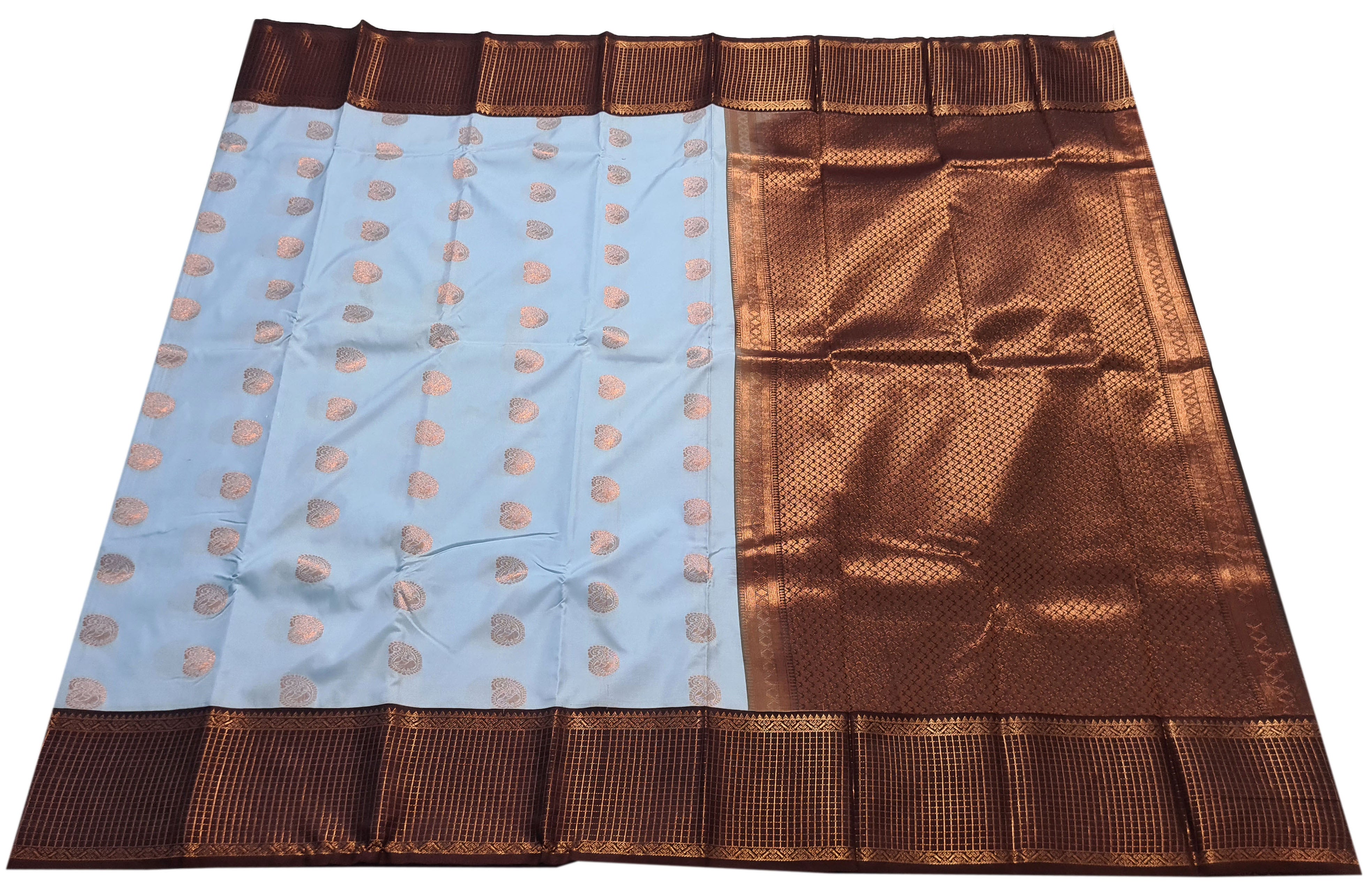 Kanchi Vegan Silk Saree With Contrast Blouse and Rich Jari Pallu