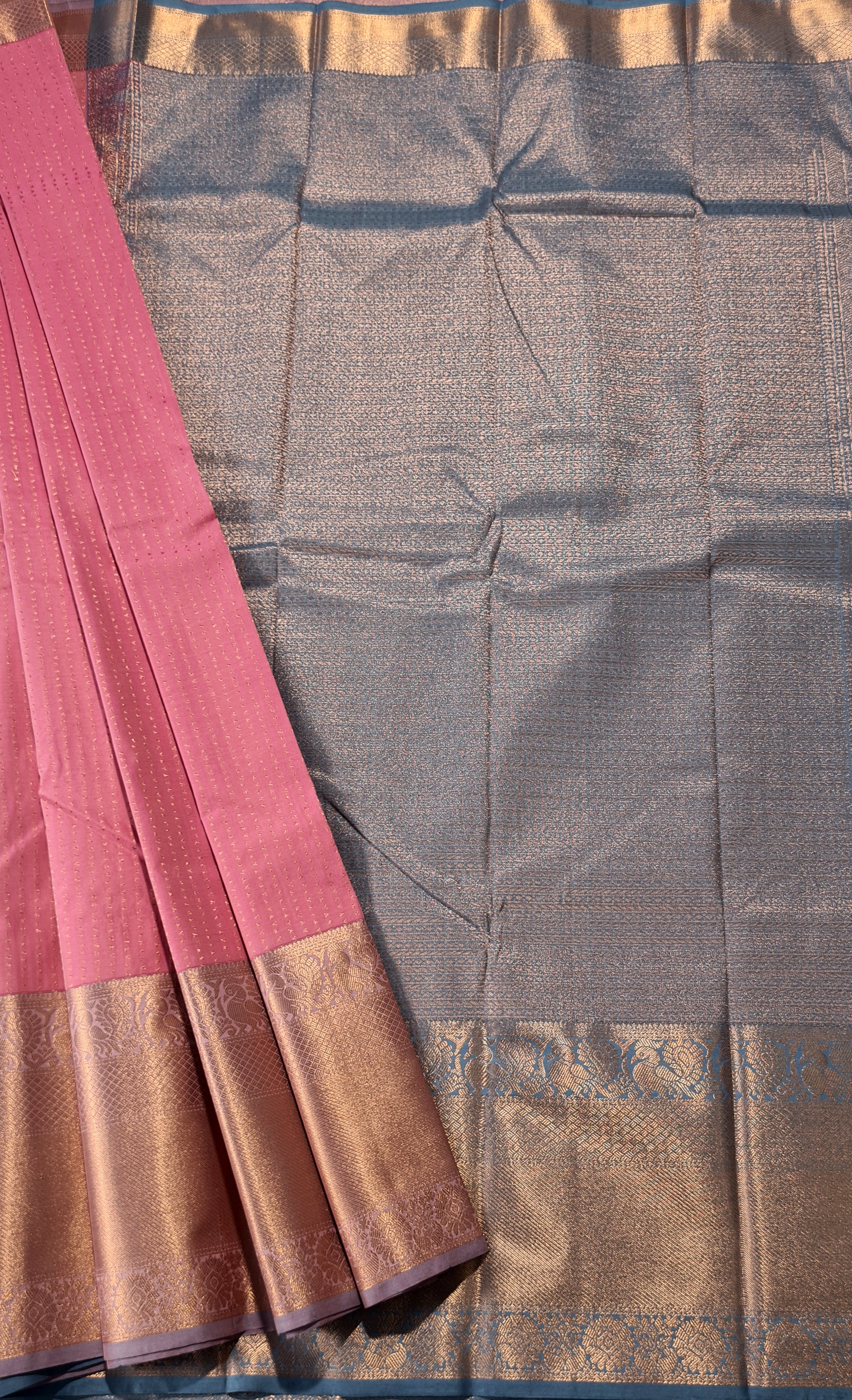 Kanchi Vegan Silk Saree With Contrast Blouse and Rich Jari Pallu