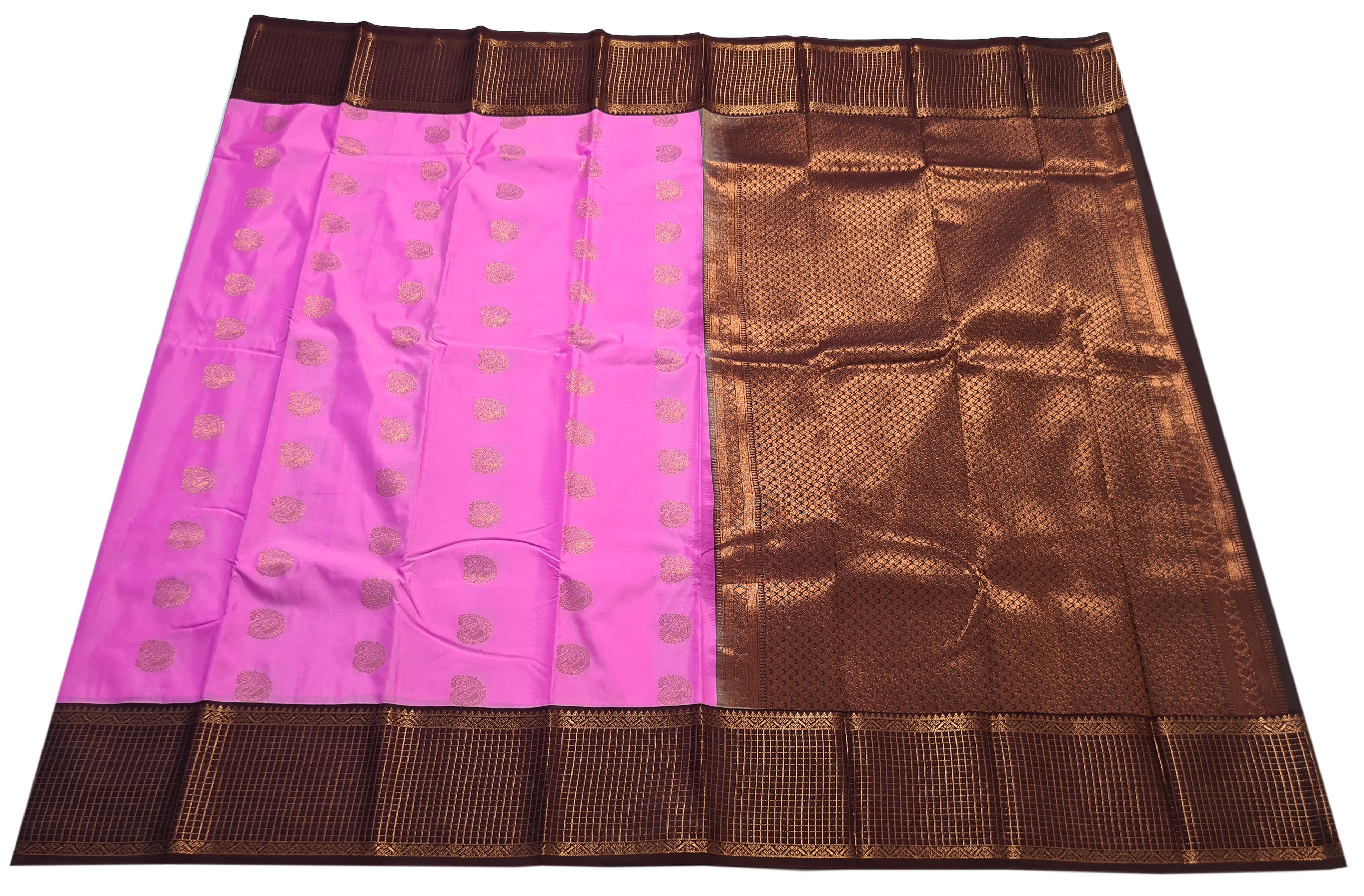 Kanchi Vegan Silk Saree With Contrast Blouse and Rich Jari Pallu